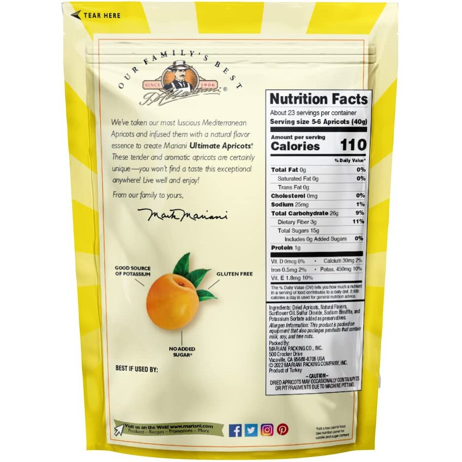 Mariani Ultimate Dried Apricots, 32 Oz - Resealable Bag, No Sugar Added, Vegan