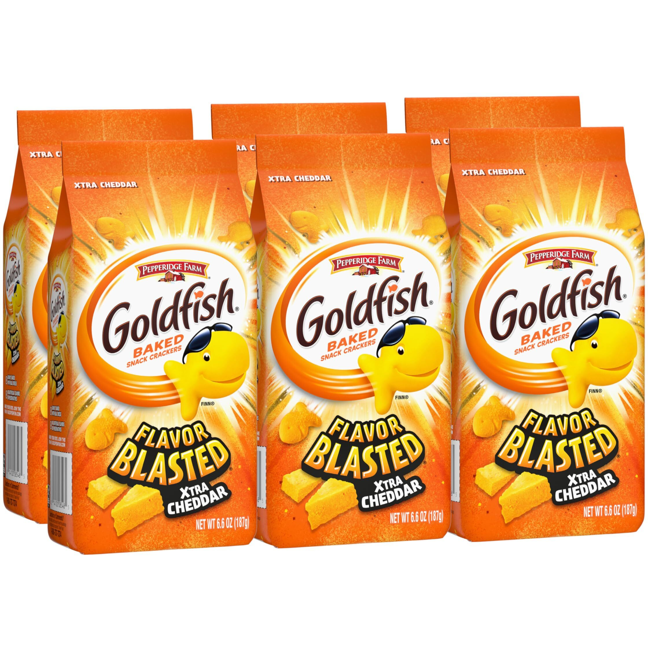 Goldfish Flavor Blasted Xtra Cheddar Cheese Crackers, Baked Snack Crackers, 6.6 Oz Bag (Pack Of 6)