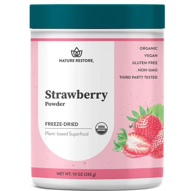 Nature Restore Usda Certified Organic Freeze Dried Strawberry Powder, 10 Ounces, Non Gmo, Gluten Free, Vegan