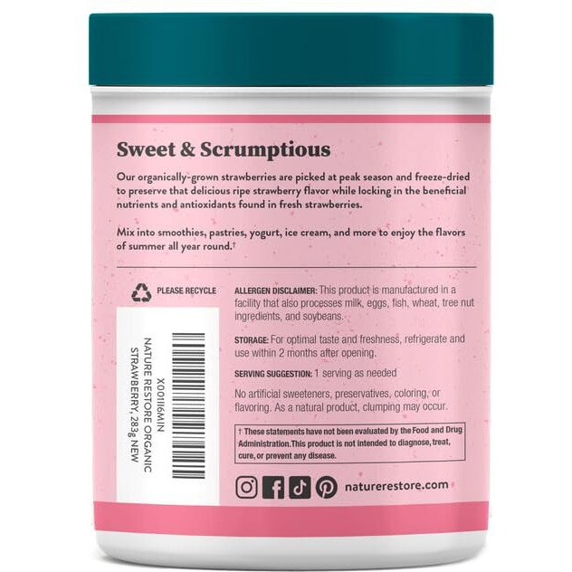 Nature Restore Usda Certified Organic Freeze Dried Strawberry Powder, 10 Ounces, Non Gmo, Gluten Free, Vegan