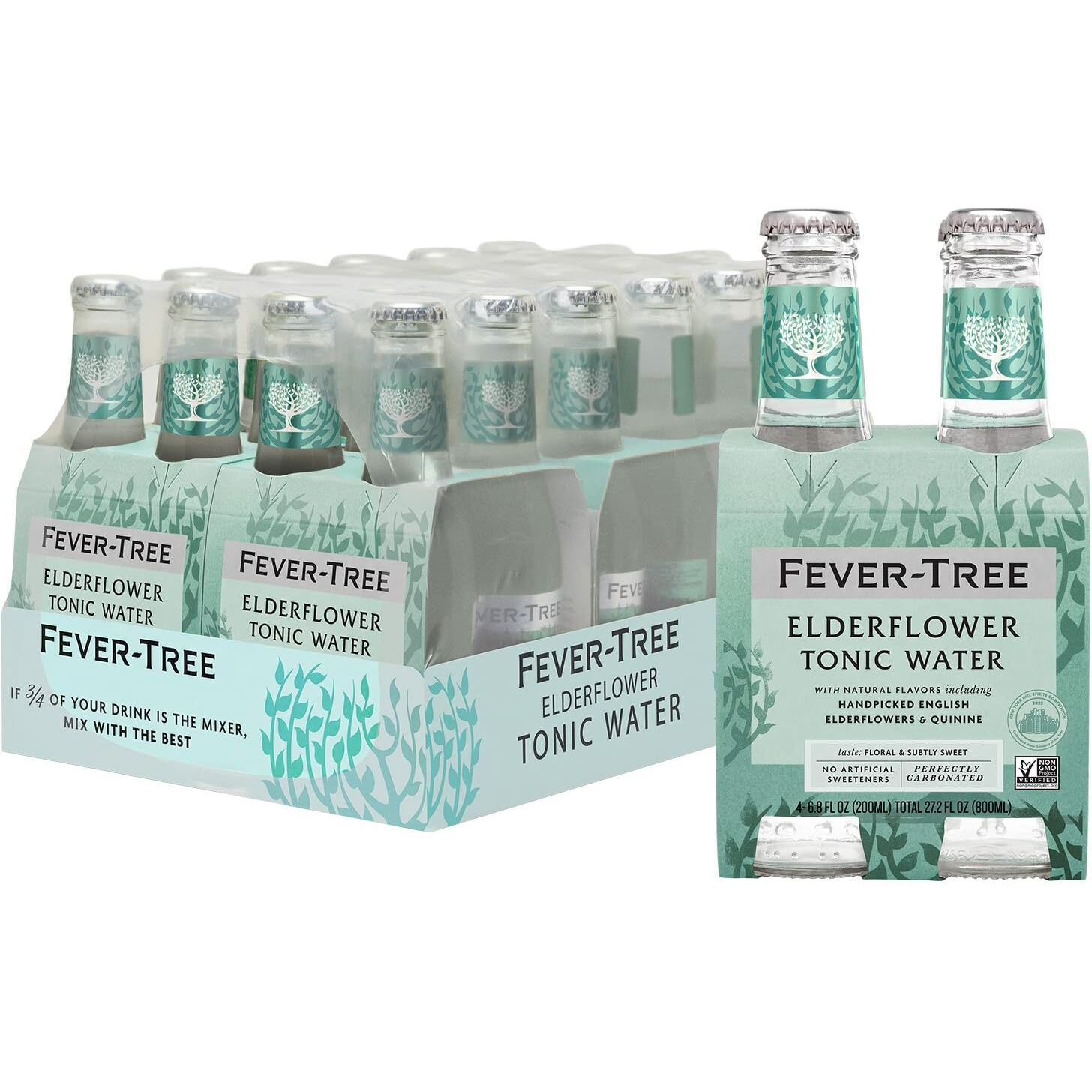Fever Tree Elderflower Tonic Water - Premium Mixer - Refreshing Beverage For Cocktails & Mocktails. Naturally Sourced Ingredients, No Artificial Sweeteners Or Colors - 200 Ml Bottles - Pack Of 24
