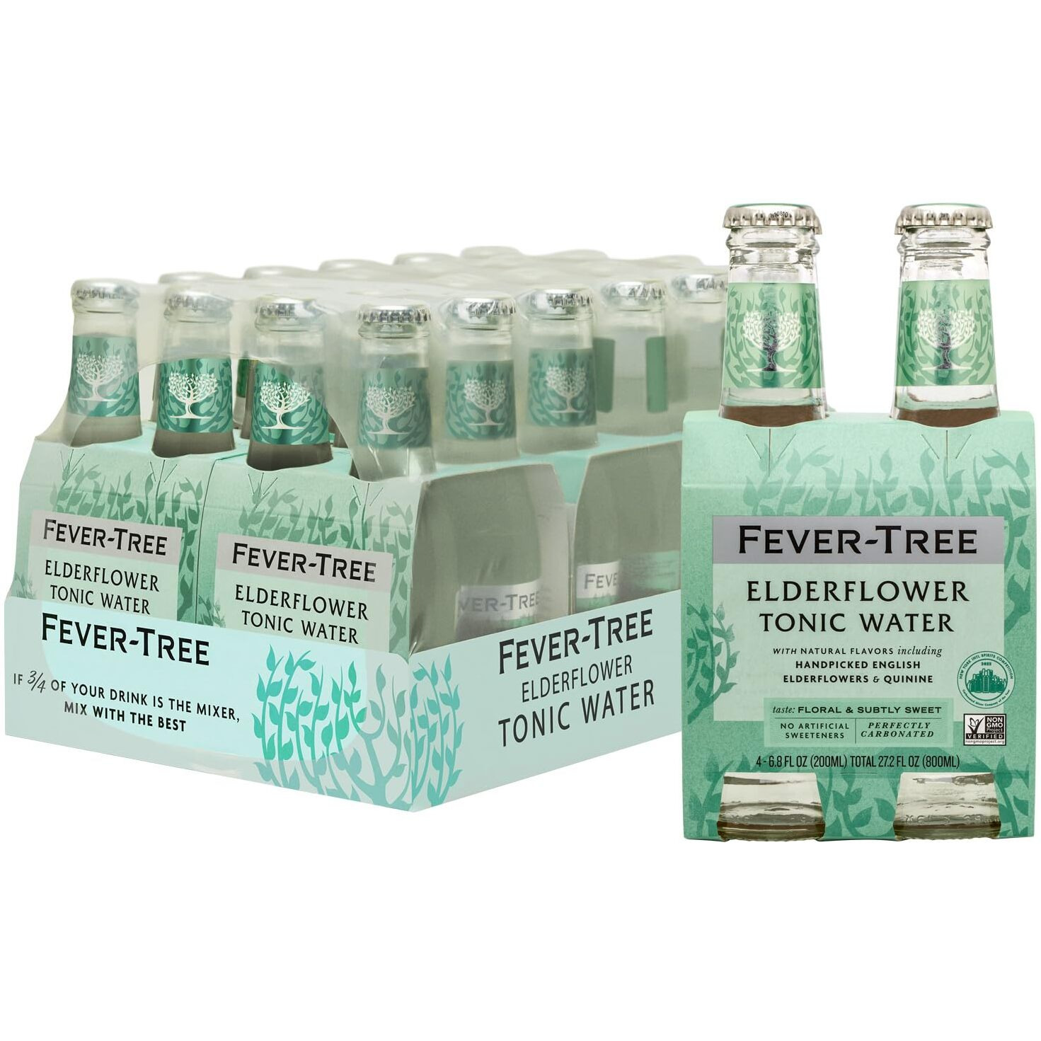 Fever Tree Elderflower Tonic Water - Premium Mixer - Refreshing Beverage For Cocktails & Mocktails. Naturally Sourced Ingredients, No Artificial Sweeteners Or Colors - 200 Ml Bottles - Pack Of 24