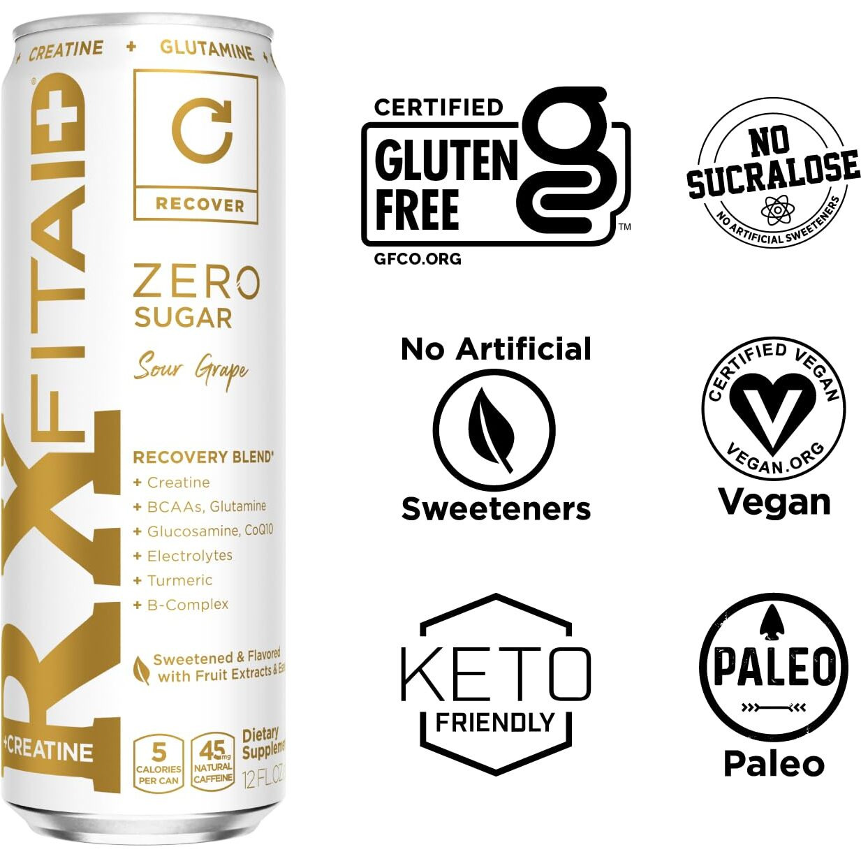 Lifeaid Fitaid Rx Zero, Creatine Monohydrate, 5 Calories, Keto-Friendly Post-Workout Recovery Drink, Bcaas, L-Glutamine, Turmeric, Electrolytes, B-Complex, 12 Fl Oz (Pack Of 24)