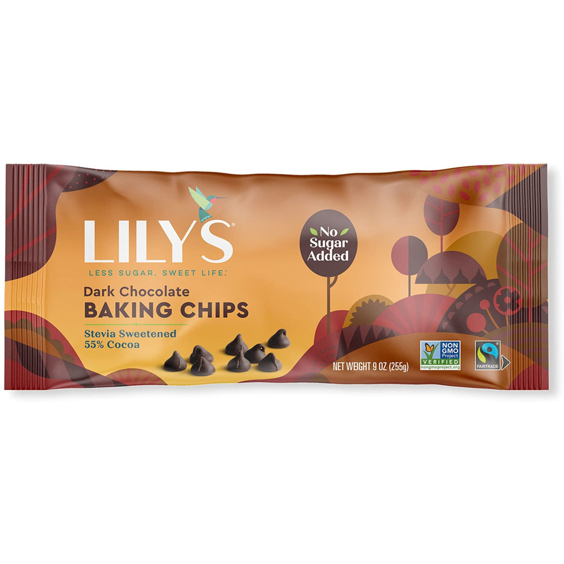 Dark Chocolate Chips By Lily's | Stevia Sweetened, No Added Sugar, Low-Carb, Keto Friendly | 55% Cocoa | Fair Trade, Gluten-Free & Non-Gmo | 9 Ounce, 3-Pack, Brown, 4001A3