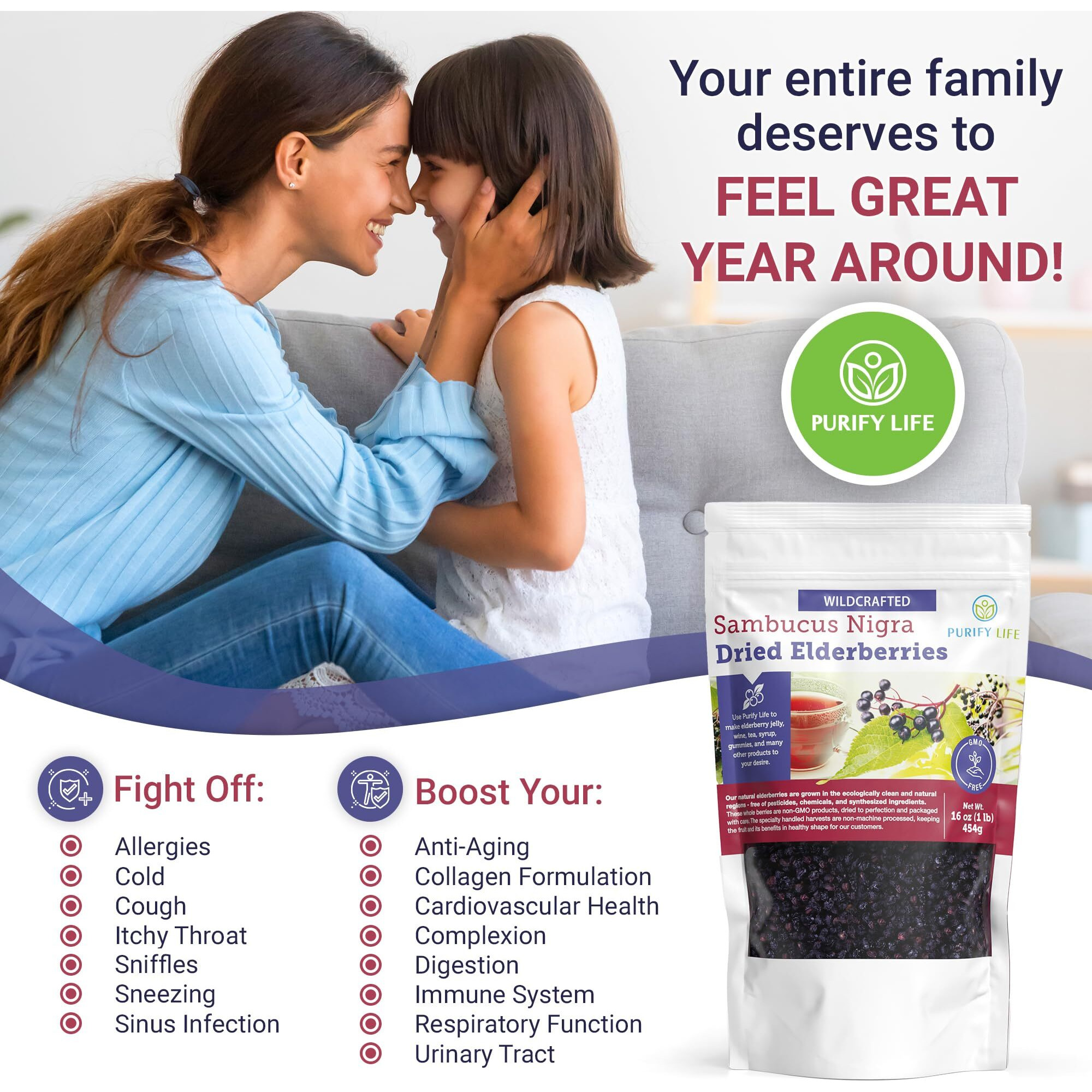 Dried Elderberries - 1Lb Bulk - Hand-Sorted, Wildcrafted, Natural, Non-Gmo, Whole European Immune System Support For Black Elderberry Syrup, Gummies, Jelly, Tea, Wine, Raw Sambucus, One Pound