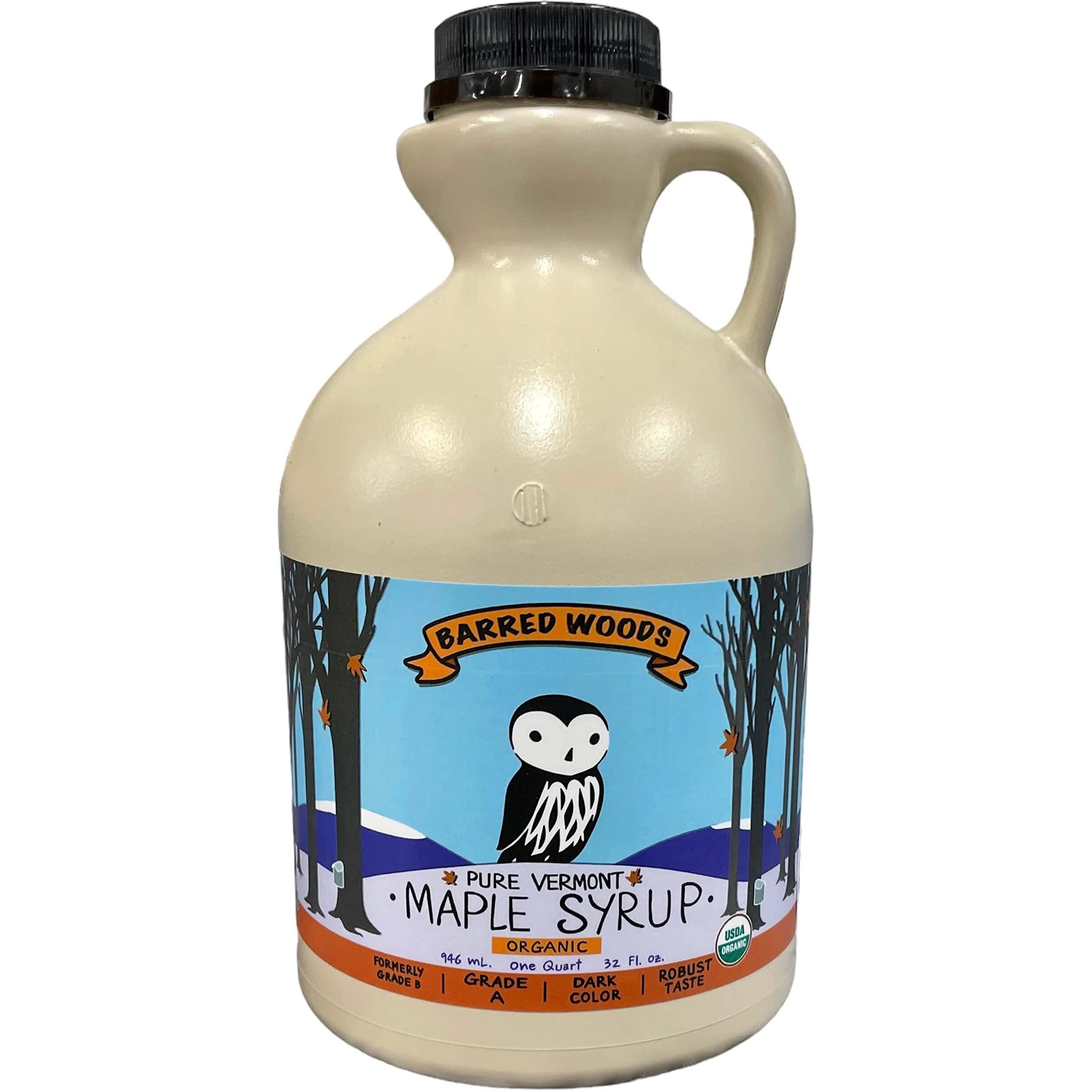 Organic Vermont Maple Syrup - Grade B - Now Called Grade A Dark Robust - 100% Pure And All-Natural - One Quart Jug - From Barred Woods Maple