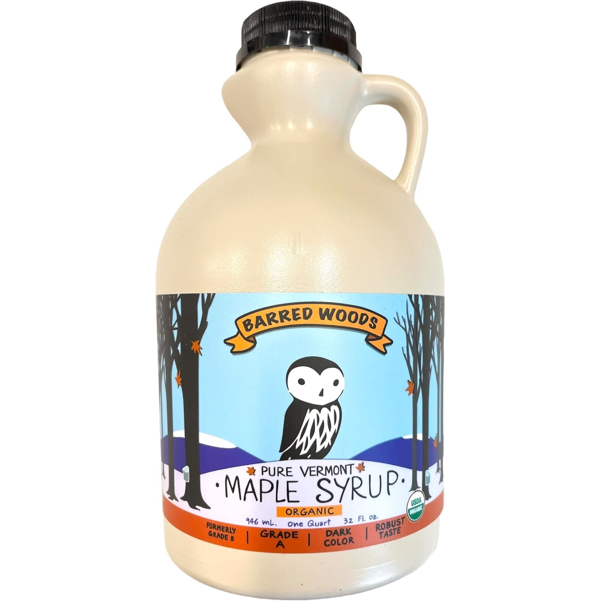 Organic Vermont Maple Syrup - Grade B - Now Called Grade A Dark Robust - 100% Pure And All-Natural - One Quart Jug - From Barred Woods Maple