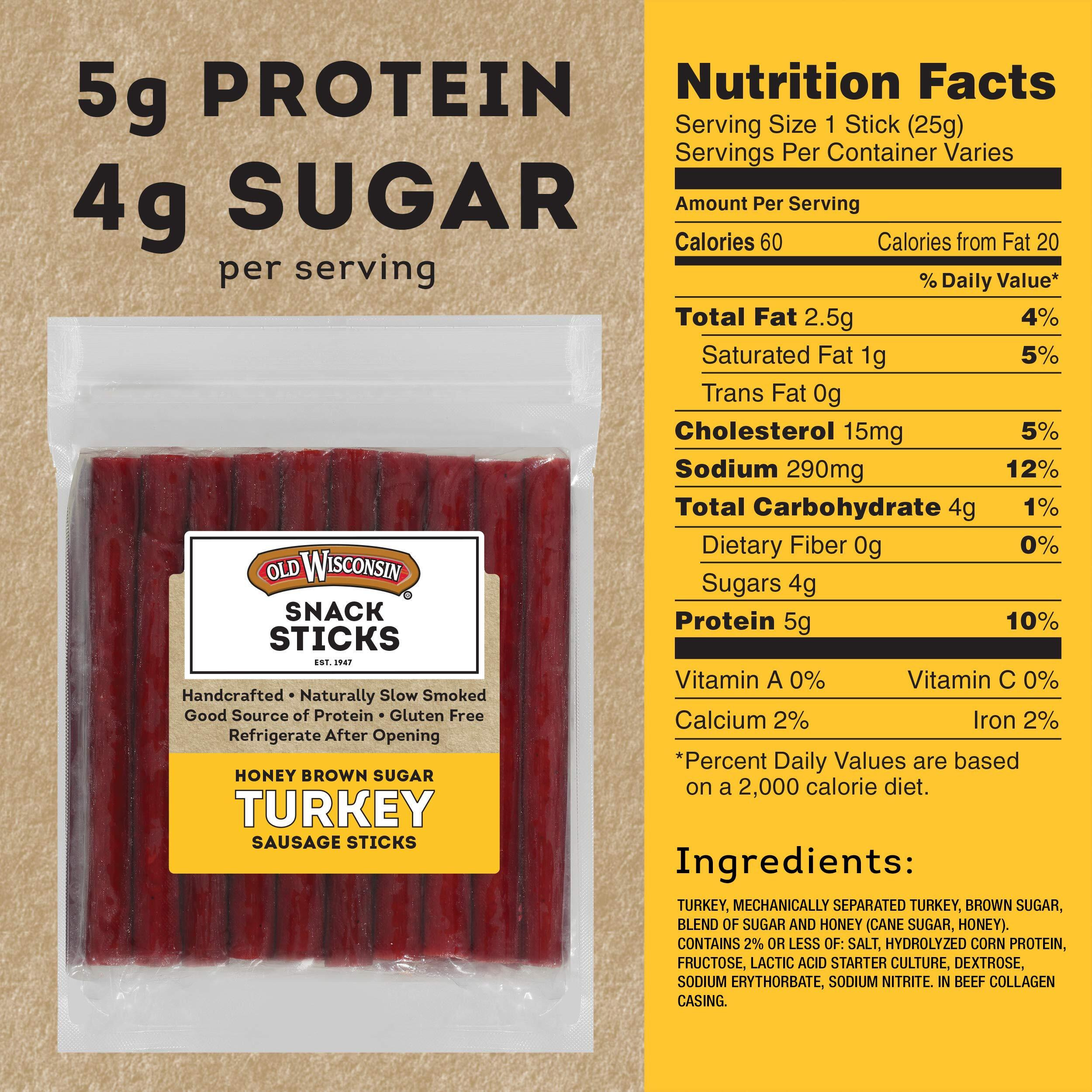 Old Wisconsin Honey Brown Sugar Turkey Sausage Snack Sticks, Naturally Smoked, Ready To Eat, High Protein, Low Carb, Keto, Gluten Free, 28 Ounce Resealable Package
