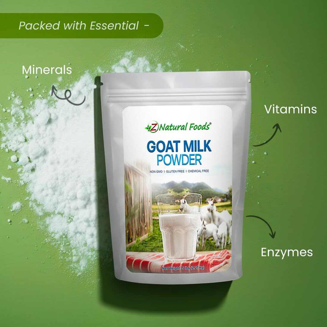 Z Natural Foods Goat Milk Powder - Pure Netherlands Full Cream Milk, Powdered Goat Milk, Highly Nutritious, Easy Digestion - Whole Goats Milk For Adults For Smoothies, Cooking, Baking, 5 Lbs