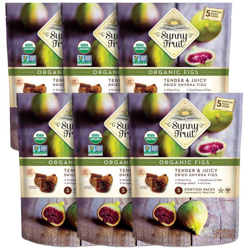 Sunny Fruit Soft Organic Turkish Dried Figs - 6 Bags (30 Individual Portion Packs) | Healthy, Convenient Snack Packs | Organic, Non-Gmo, Vegan, Halal, Kosher, No Preservatives, No Sugar Added
