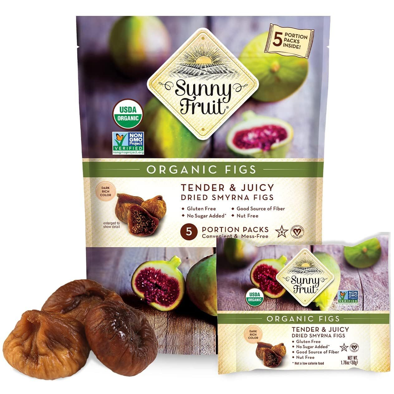 Sunny Fruit Soft Organic Turkish Dried Figs - 6 Bags (30 Individual Portion Packs) | Healthy, Convenient Snack Packs | Organic, Non-Gmo, Vegan, Halal, Kosher, No Preservatives, No Sugar Added