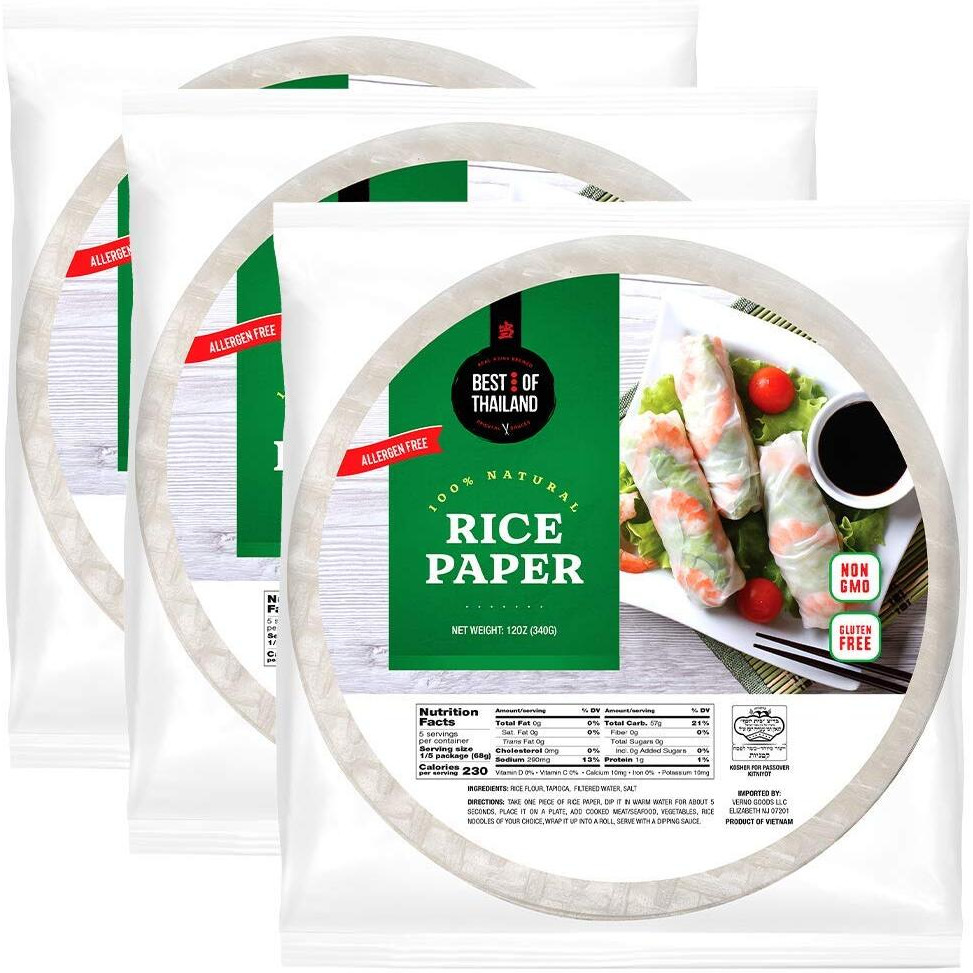 Best Of Thailand [Round] White Rice Paper Wraps 3 Pack | Perfect For Fresh Spring Rolls & Dumplings | Non-Gmo, Gluten-Free, Vegan & Paleo | Kosher For Passover Kitniyot