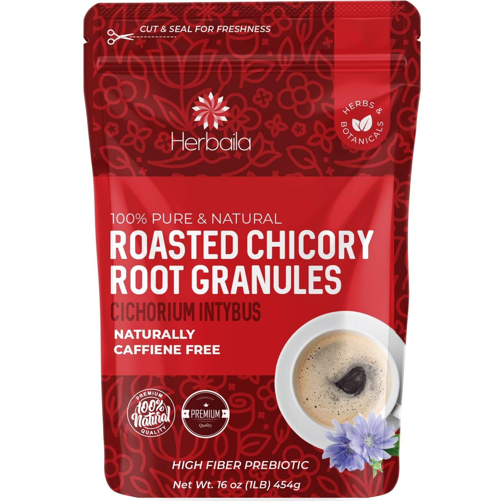 Chicory Root Roasted Granules, 1 Pound, Chicory Coffee (Inulin, Prebiotic Dietary Fiber) Rich Flavor, Caffeine Free, Natural Tea And Coffee Substitute, Keto, Kosher