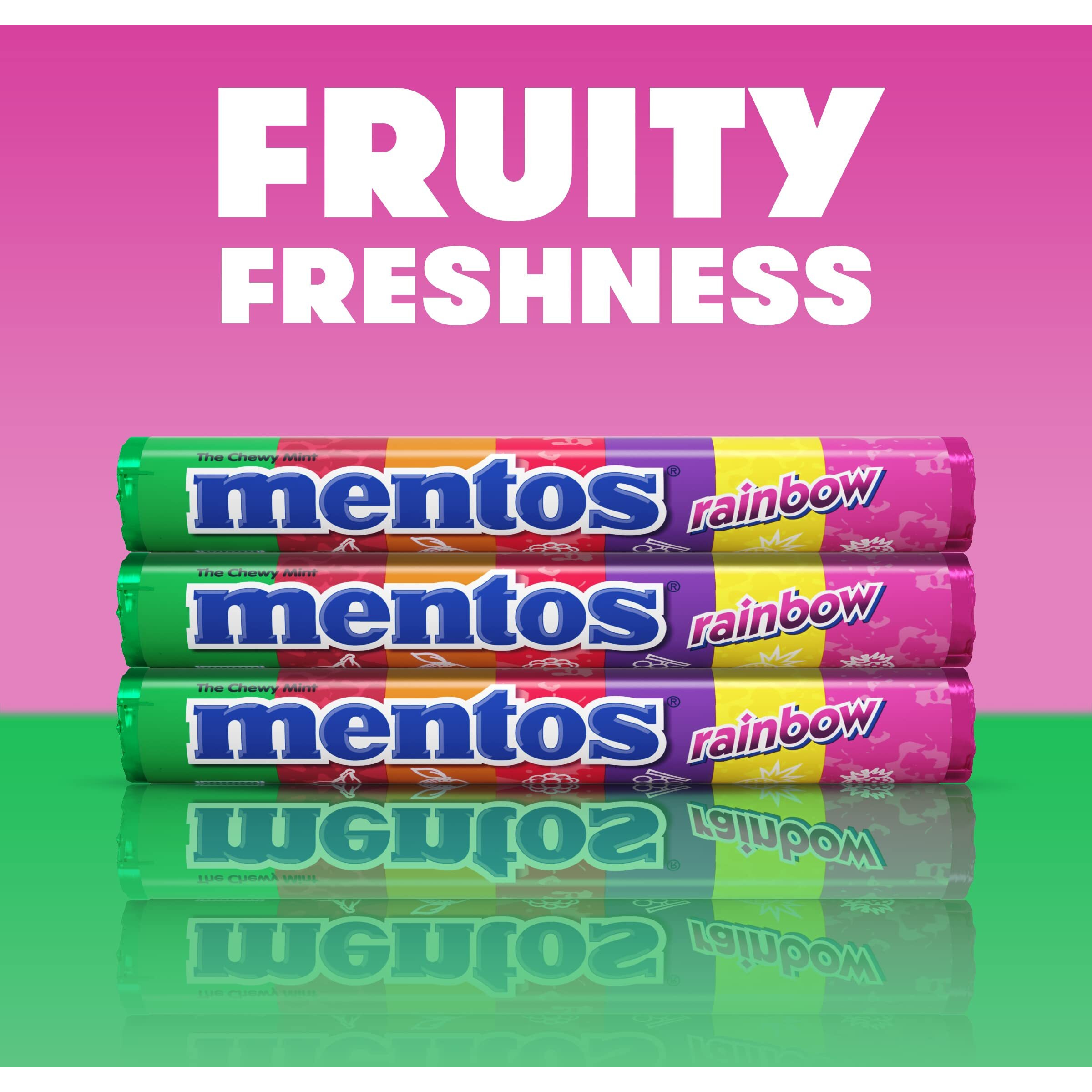 Mentos Chewy Mint Candy Roll, Rainbow, Non Melting, Party, 14 Pieces (Bulk Pack Of 15)