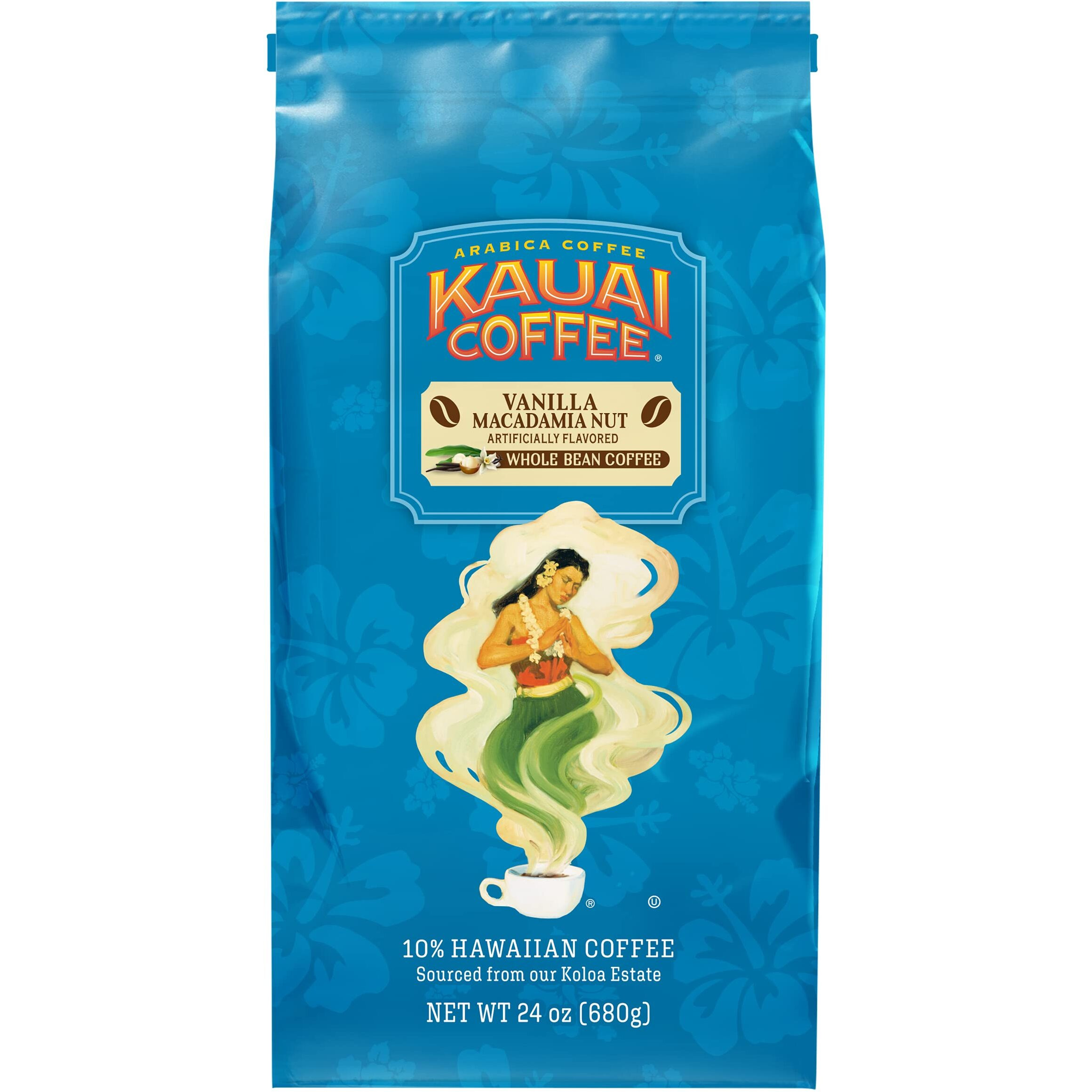 Kauai Coffee Vanilla Macadamia Nut, Medium Roast - Whole Bean Coffee, 24 Oz Package