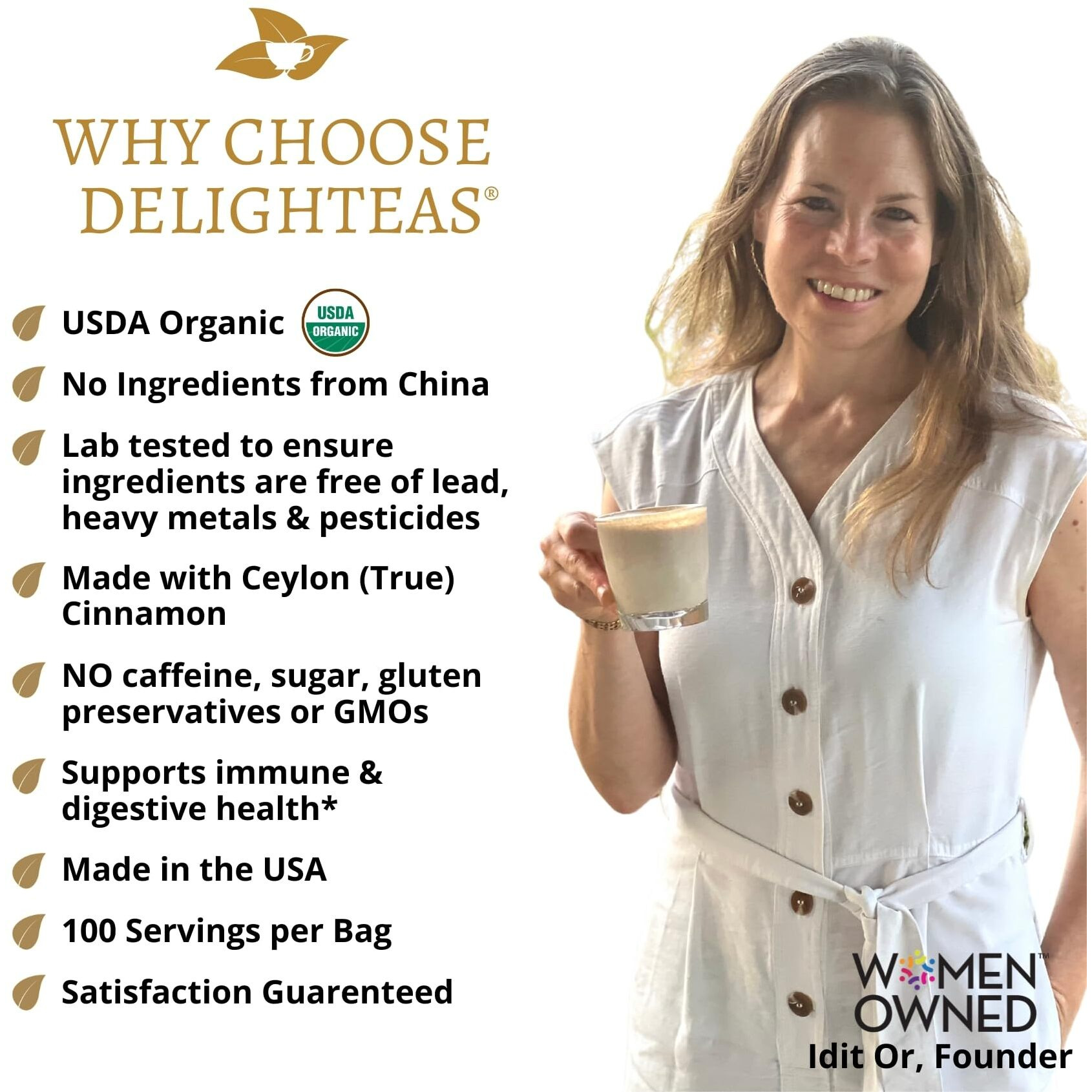 Delighteas Organic Masala Chai Powder | Caffeine Free, Unsweetened, Vegan, Keto | Ayurvedic Digestive Support Blend For Chai Spice Tea | 100 Servings, 4Oz