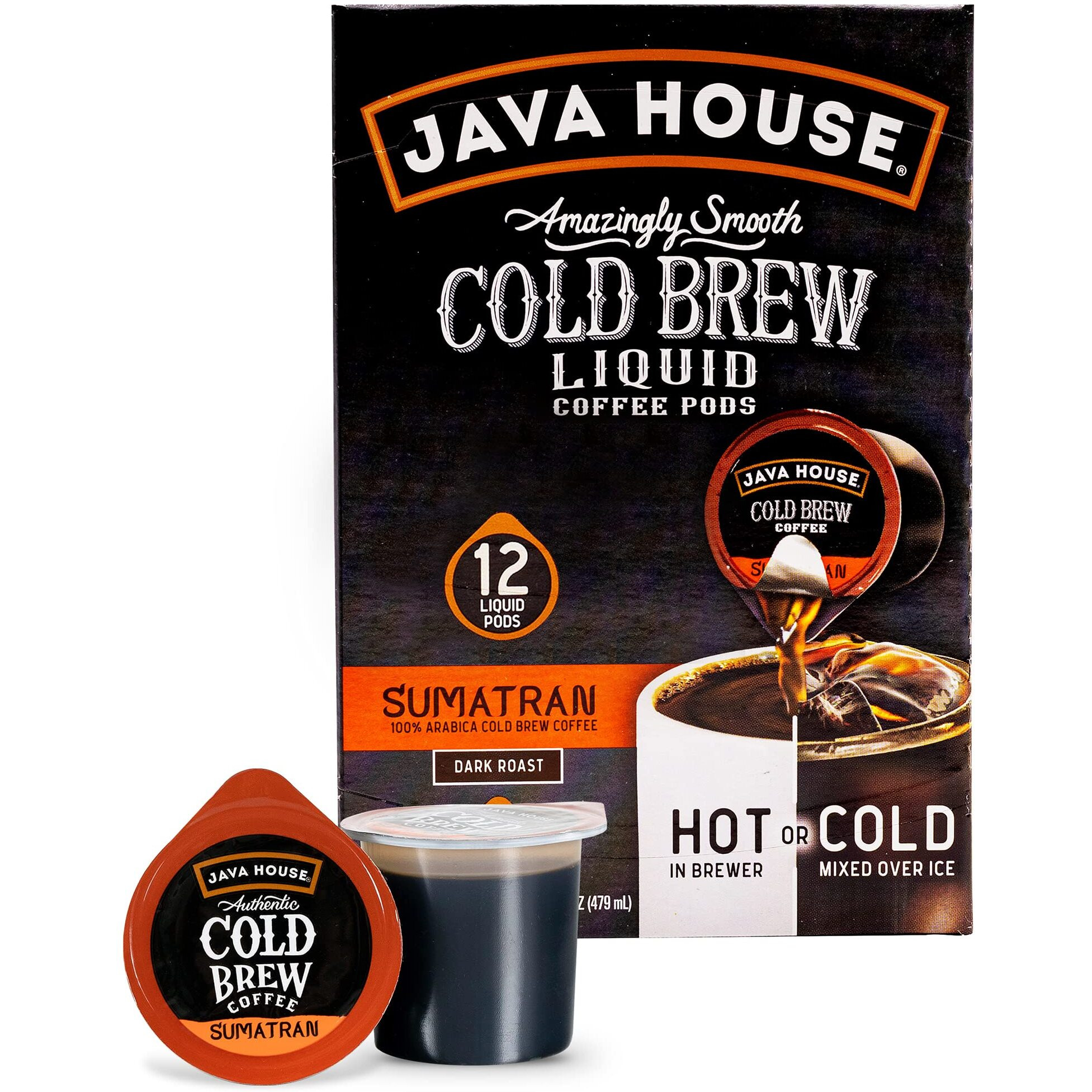 Java House Cold Brew Coffee Concentrate Single Serve Liquid Pods, Sumatran, 12 Count