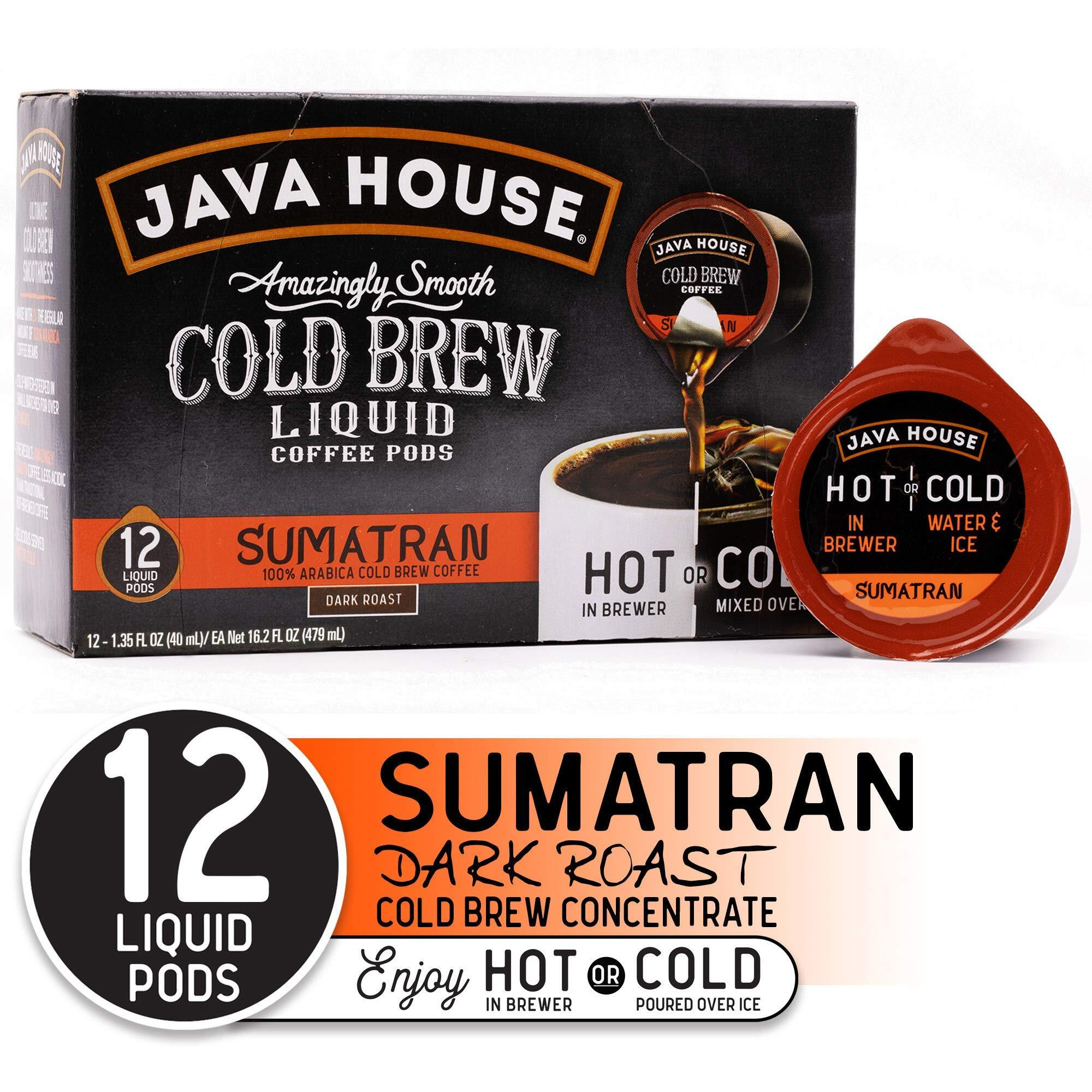 Java House Cold Brew Coffee Concentrate Single Serve Liquid Pods, Sumatran, 12 Count