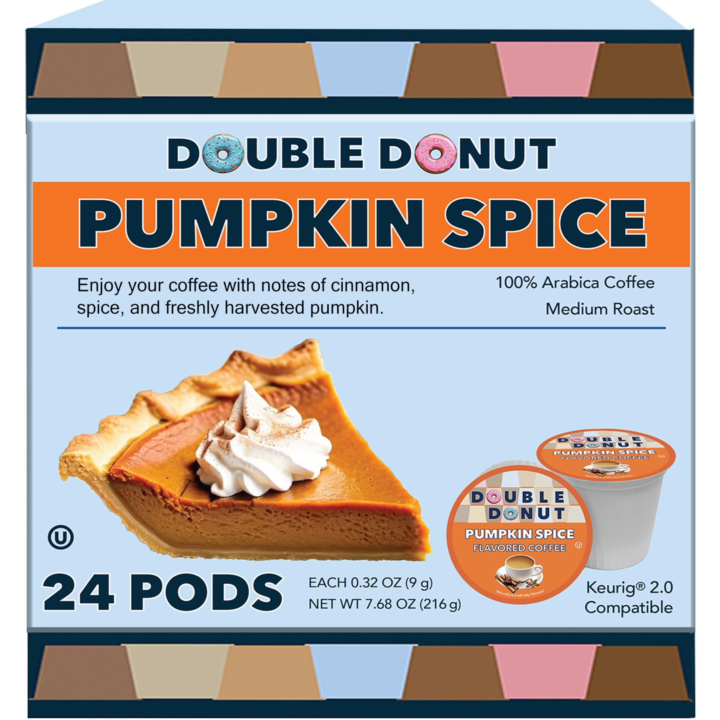 Double Donut Pumpkin Spice Coffee Pods, Single Serve Coffee For Keurig K Cups Machines, Medium Roast Pumpkin Coffee Pods, 24 Count