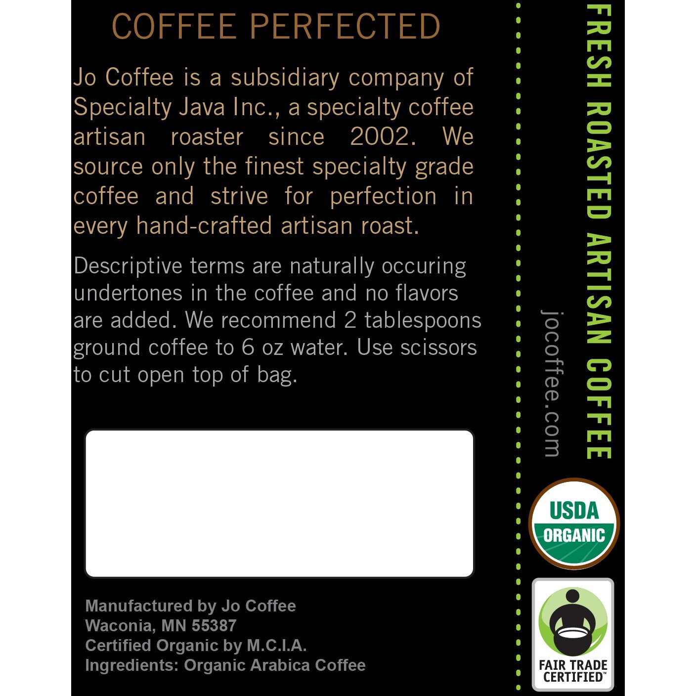 No Fun Jo Decaf 12 Oz, Organic Decaf Coffee, Swiss Water Process, Fair Trade Certified, Medium Dark Roast, Whole Bean Arabica Coffee, Usda Certified Organic, Non-Gmo