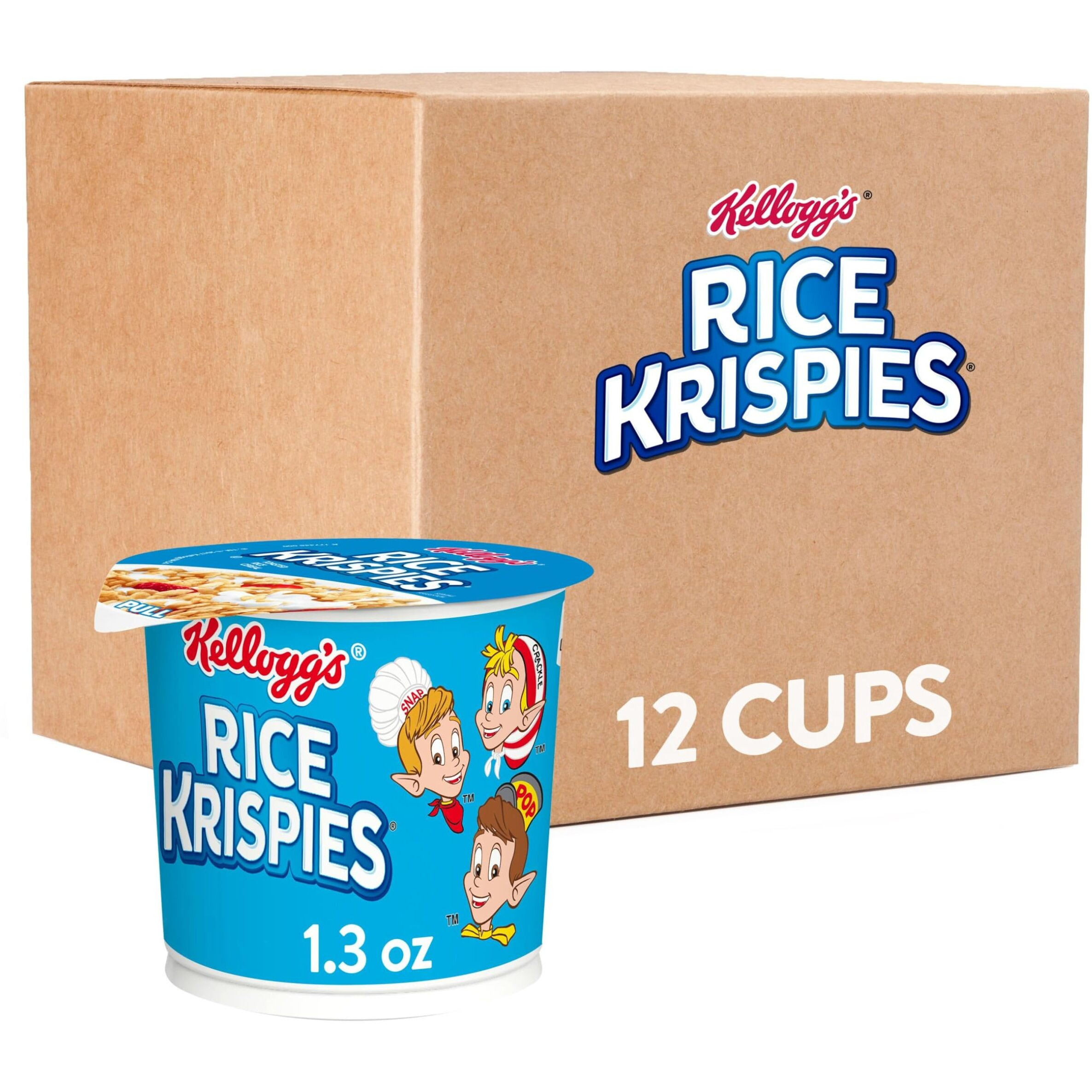 Kellogg's Rice Krispies Breakfast Cereal Cups, Kids Snacks, Cereal Cup To Go, Original, 15.6Oz Case (12 Cups)