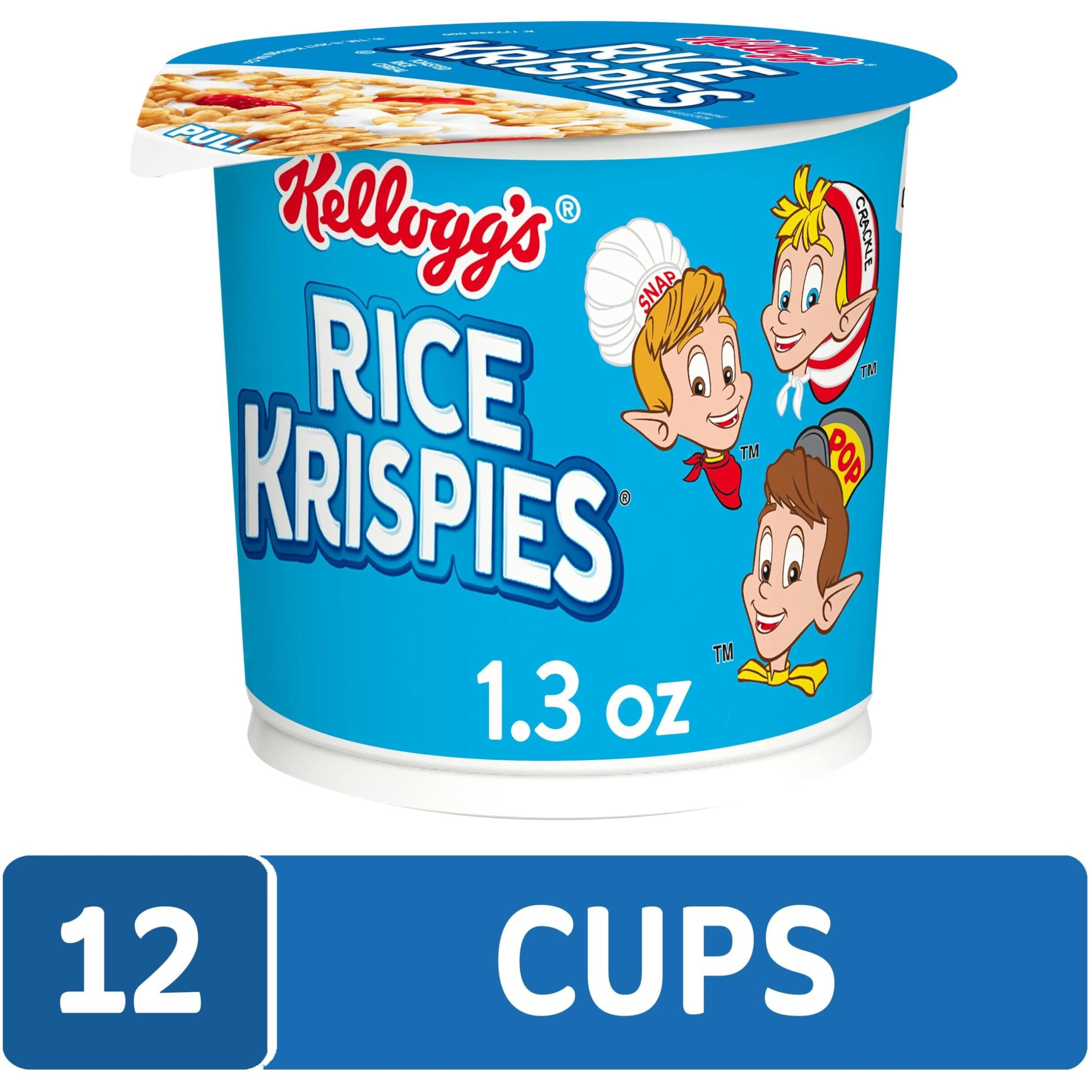 Kellogg's Rice Krispies Breakfast Cereal Cups, Kids Snacks, Cereal Cup To Go, Original, 15.6Oz Case (12 Cups)