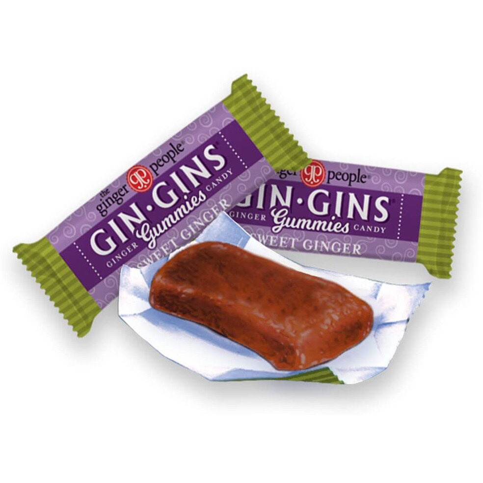 Gin Gins Sweet Ginger Chewy Ginger Candy By The Ginger People - Anti-Nausea And Digestion Aid, Individually Wrapped Healthy Candy - Sweet Ginger Gummies, Large 1 Lb Bag (16 Oz) - Pack Of 1 (16 Oz)