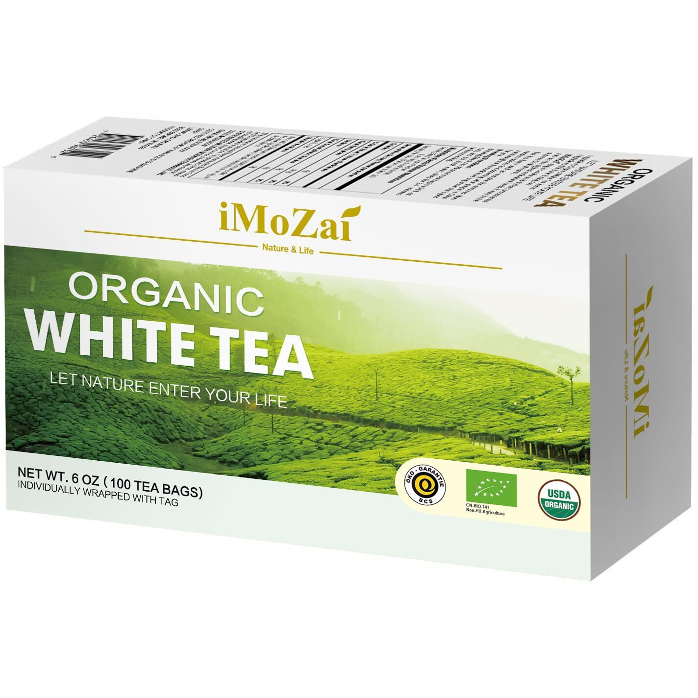 Imozai Organic White Tea Bags 100 Count Individually Wrapped