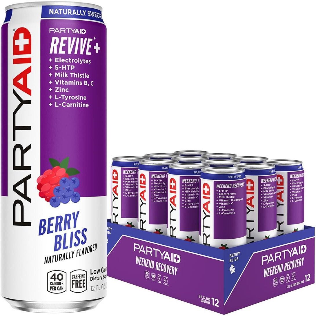 Partyaid Rehab Blend, Feel Good Tonight And Tomorrow, Contains 5-Htp, B-Complex, Milk Thistle, Electrolytes, No Artificial Flavors Or Sweeteners, Caffeine-Free, 12 Fl Oz (Pack Of 12)