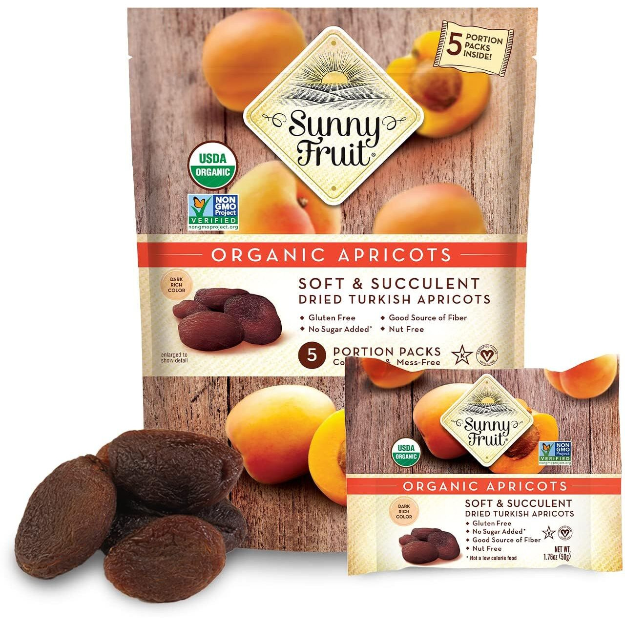 Sunny Fruit Soft Organic Turkish Dried Apricots - 6 Bags (30 Individual Portion Packs) | Healthy, Convenient Snack Packs | Organic, Non-Gmo, Vegan, Halal, Kosher, No Preservatives, No Sugar Added