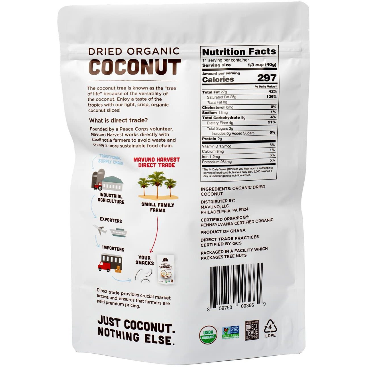 Mavuno Harvest Coconut Chips Dried Fruit Snack | Unsweetened Organic Dried Coconut Strips | Gluten Free Snack | Healthy Snacks For Kids & Adults | Vegan, Non Gmo, Direct Trade | 1 Pound Resealable Bag