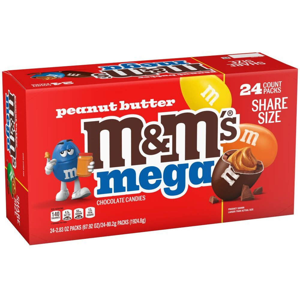 M&M's Mega Peanut Butter Milk Chocolate Candy, Share Size, 24 Count Bulk Box