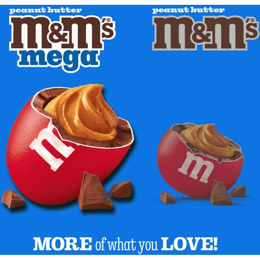 M&M's Mega Peanut Butter Milk Chocolate Candy, Share Size, 24 Count Bulk Box