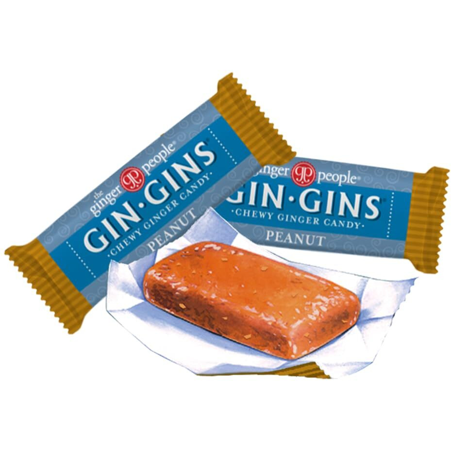 Gin Gins Peanut Ginger Chews - Natural Fresh Ginger Candy By The Ginger People - Individually Wrapped Healthy Candy - Peanut Flavor - 3Oz Bag - Pack Of 12