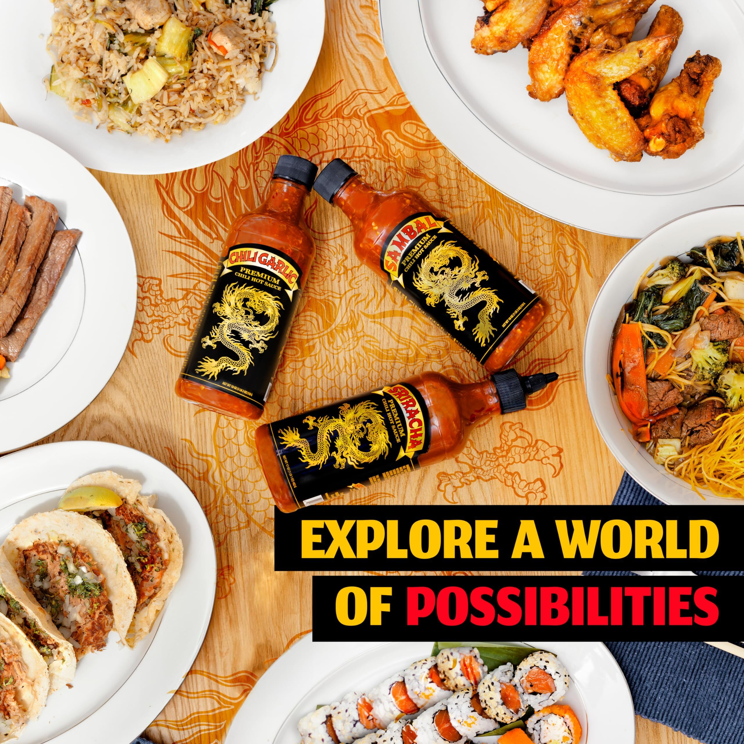 Underwood Ranches Limited Edition Dragon Collection Bundle - Sambal, Chili Garlic & Sriracha Flavor, Perfect For Any Dish - Made From Red Jalapeno Peppers That Started The Sriracha Movement