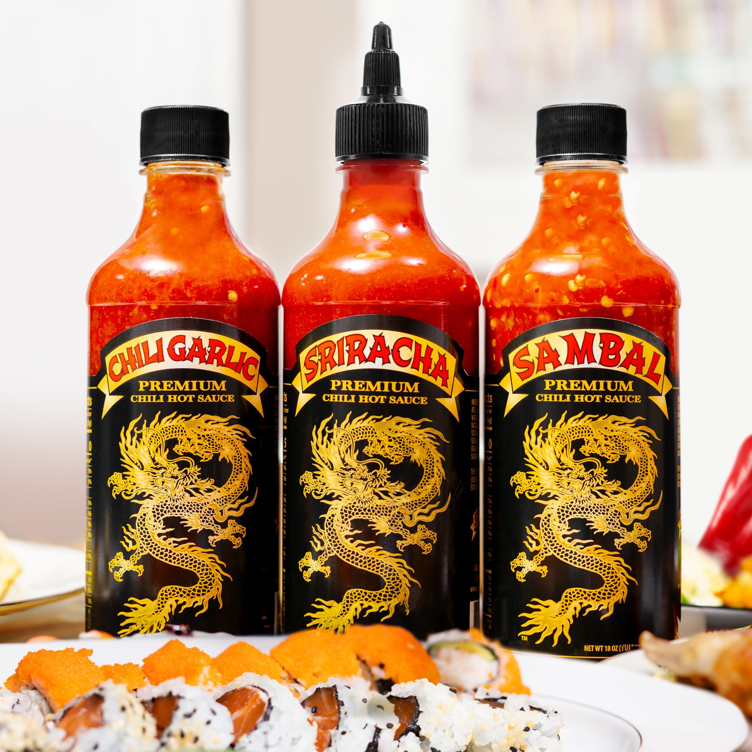 Underwood Ranches Limited Edition Dragon Collection Bundle - Sambal, Chili Garlic & Sriracha Flavor, Perfect For Any Dish - Made From Red Jalapeno Peppers That Started The Sriracha Movement