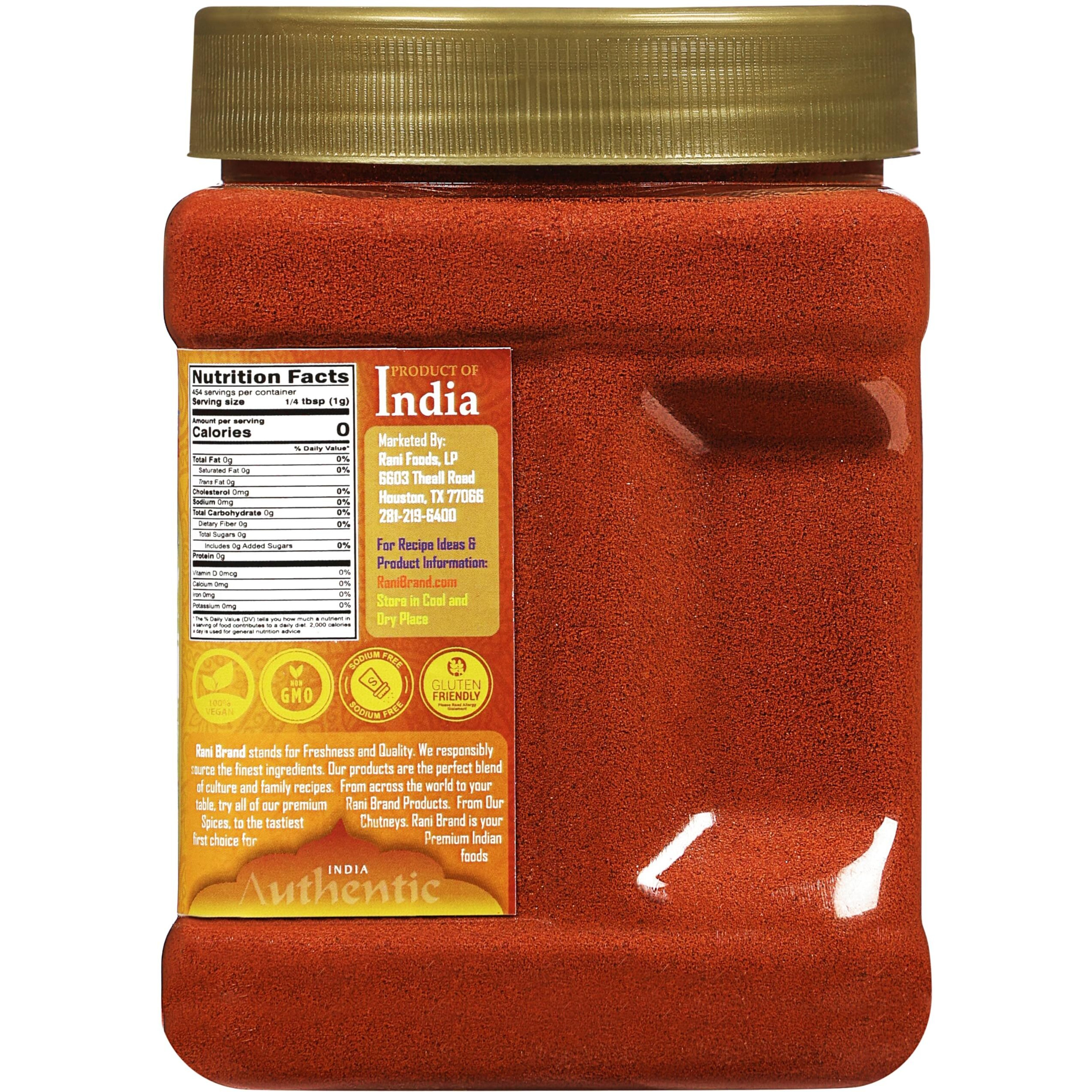 Rani Kashmiri Chilli Powder (Deggi Mirch, Low Heat) Ground Indian Spice 16Oz (1Lb) 454G Pet Jar ~ All Natural | Salt-Free | Vegan | Kosher | Gluten Friendly
