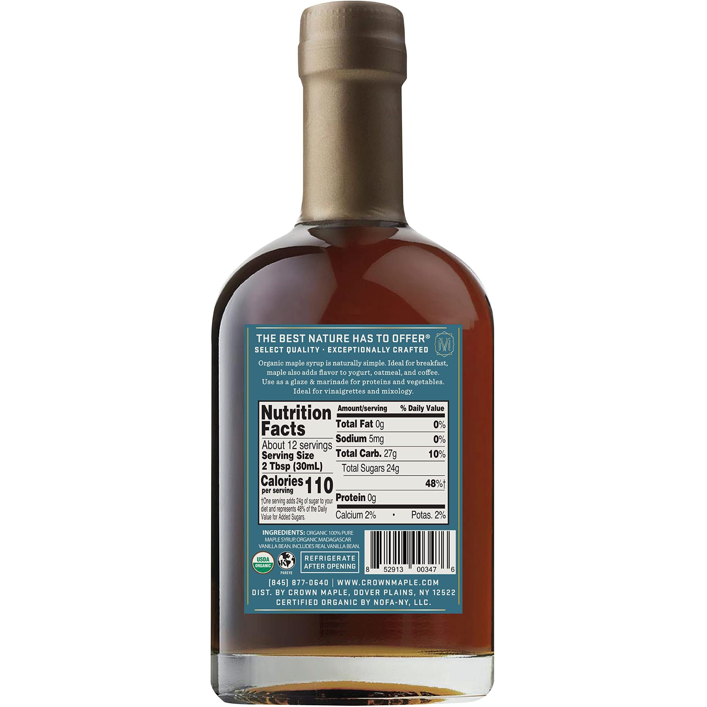 Crown Maple Madagascar Vanilla Infused Organic Maple Syrup, 12.7 Fl Oz, Real Vanilla Bean, Pancakes, Baking, Cocktails & Brunch