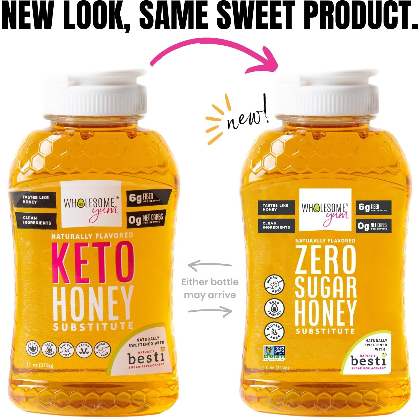 Wholesome Yum Zero Sugar Honey Substitute (2 Pack) - Keto Honey - Natural Sugar Free Honey Alternative With Monk Fruit & Allulose - Zero Net Carbs, Non Gmo, Gluten Free, No Aftertaste (11 Oz)
