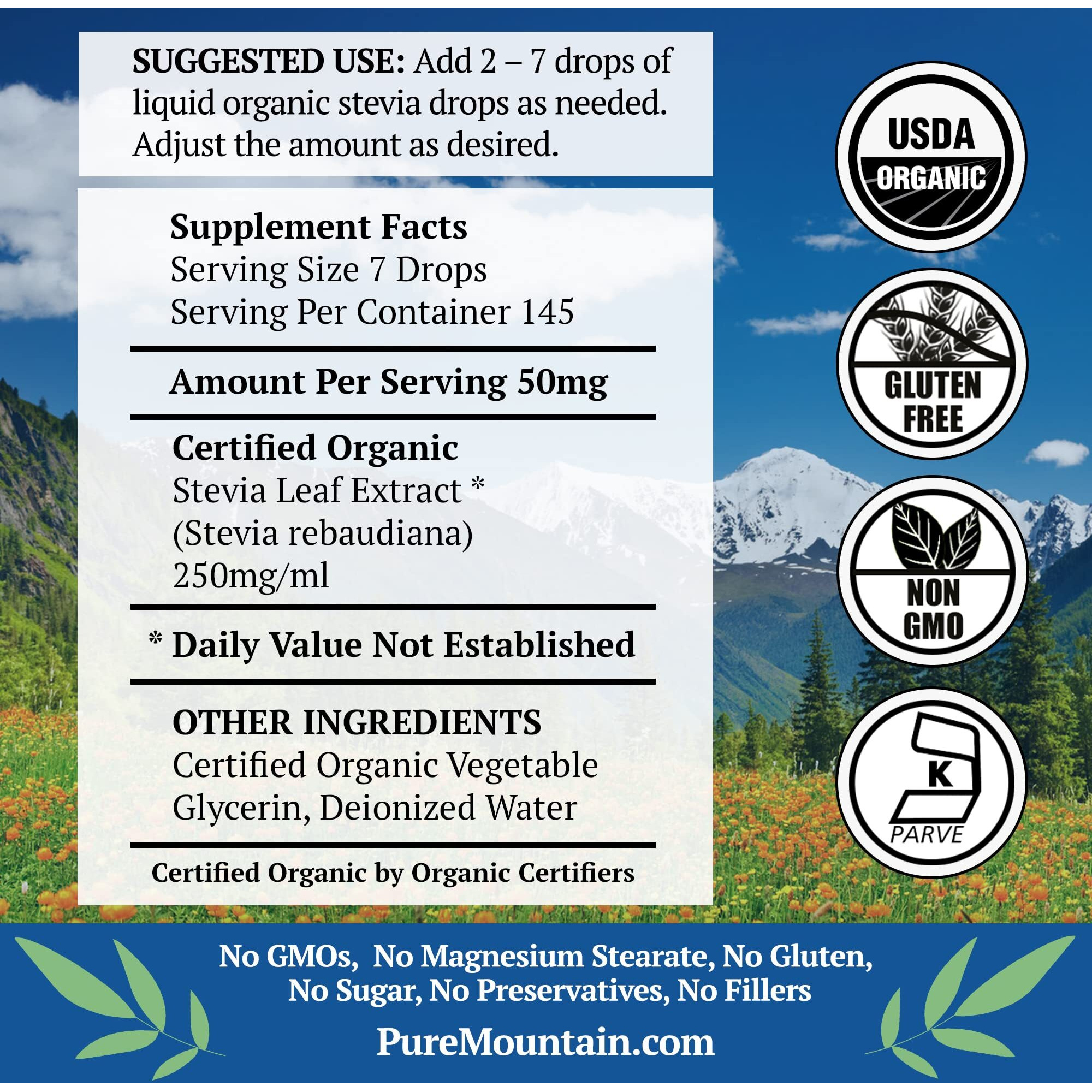 Organic Liquid Stevia Sweetener - Alcohol Free And Kosher Sweet Sugar Substitute - 1Oz Glass Bottle