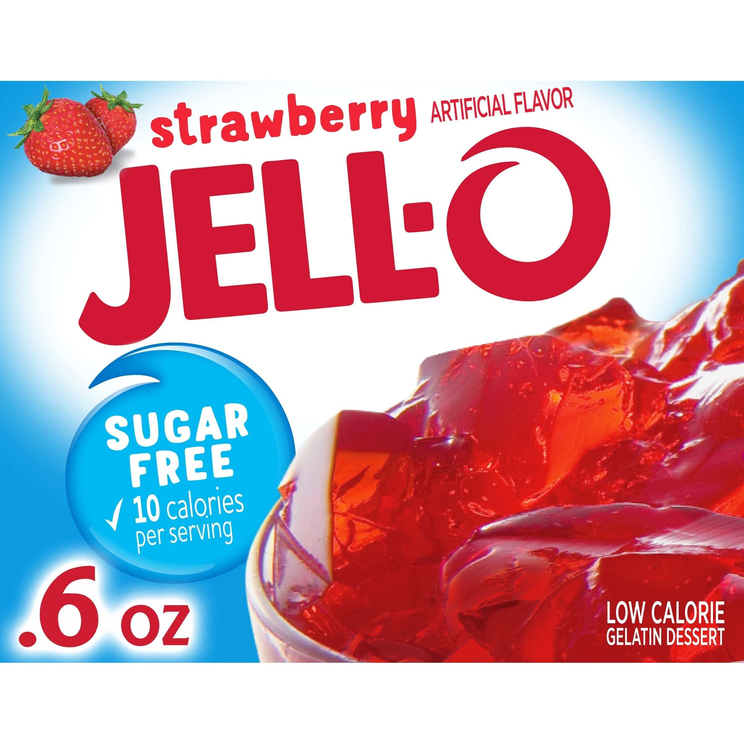 Jell-O Strawberry Sugar Free Gelatin Dessert Mix, 0.6 Ounce (Pack Of 24)