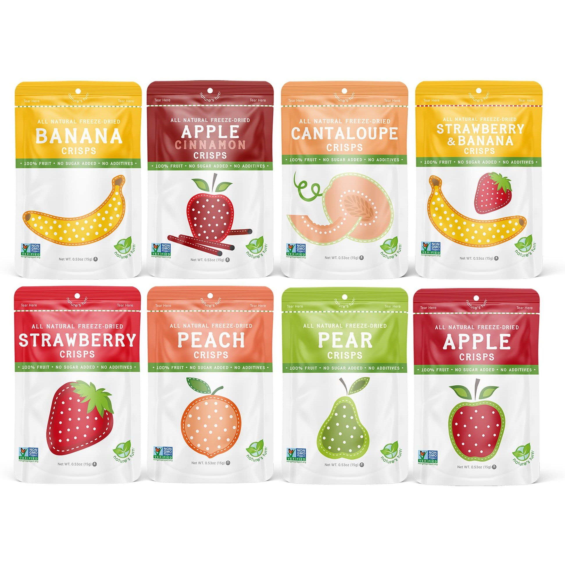 Nature's Turn Freeze-Dried Fruit Snacks, Sampler Variety Pack Of 8 (0.53 Oz Each)