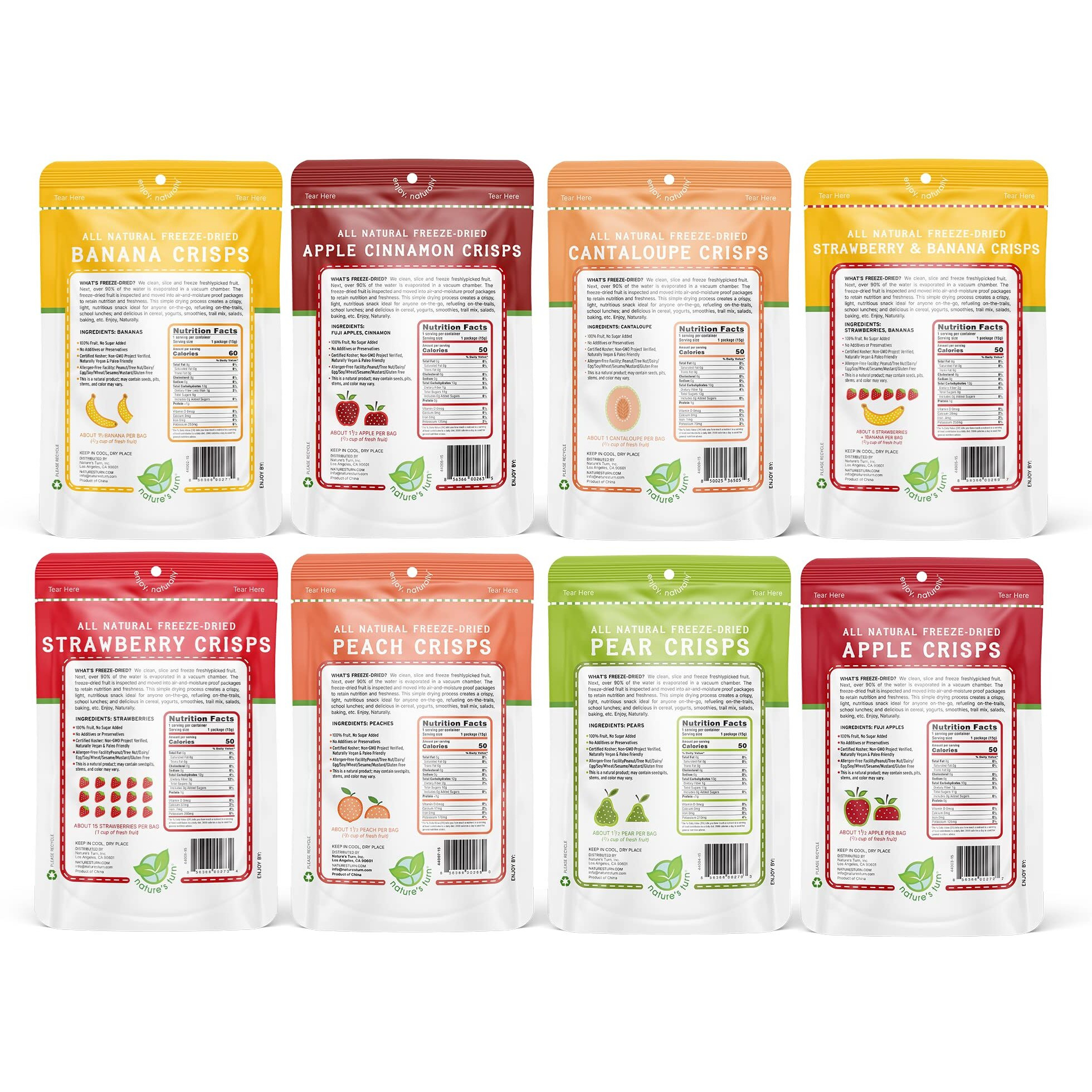 Nature's Turn Freeze-Dried Fruit Snacks, Sampler Variety Pack Of 8 (0.53 Oz Each)
