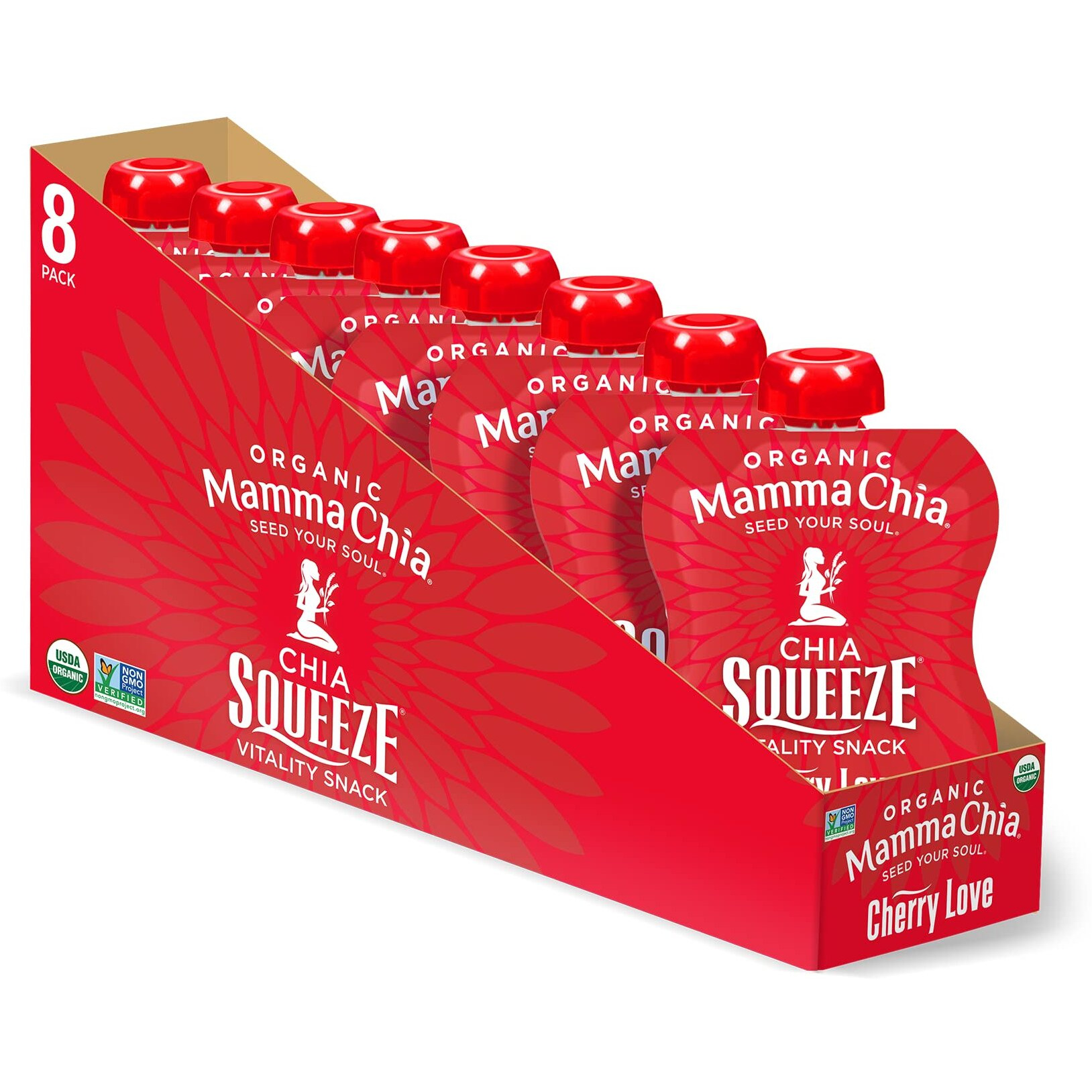 Mamma Chia Organic Vitality Squeeze Snack, Cherry Love, 16- 3.5 Ounce Chia Vitality Snack, Usda Organic, Non-Gmo, Vegan, Gluten Free, And Kosher (Pack Of 16)