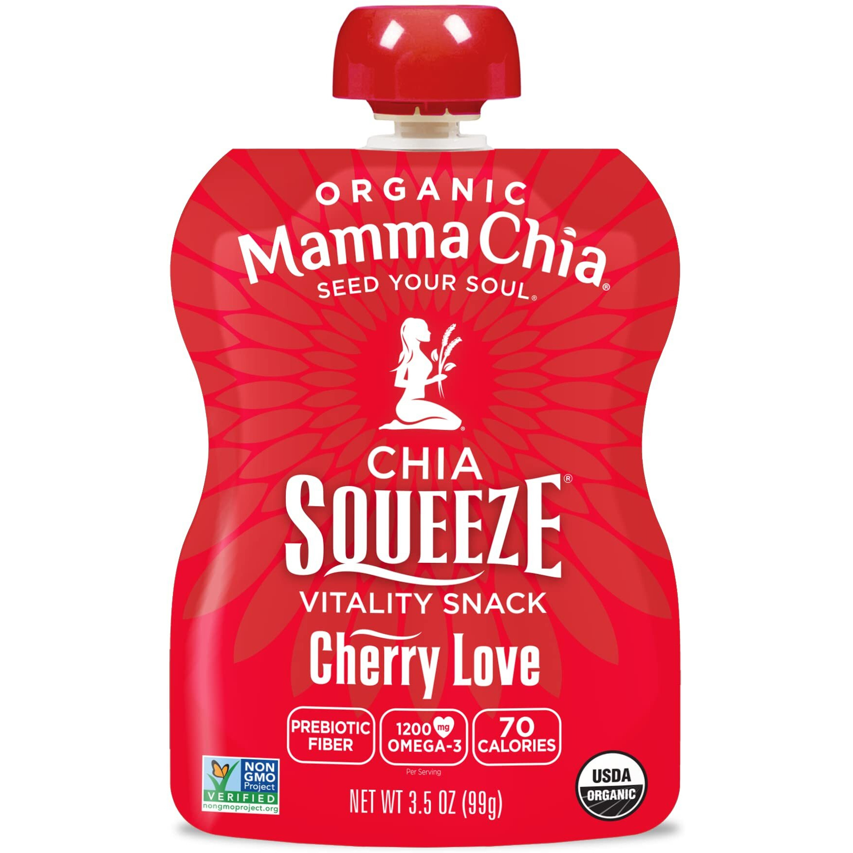 Mamma Chia Organic Vitality Squeeze Snack, Cherry Love, 16- 3.5 Ounce Chia Vitality Snack, Usda Organic, Non-Gmo, Vegan, Gluten Free, And Kosher (Pack Of 16)