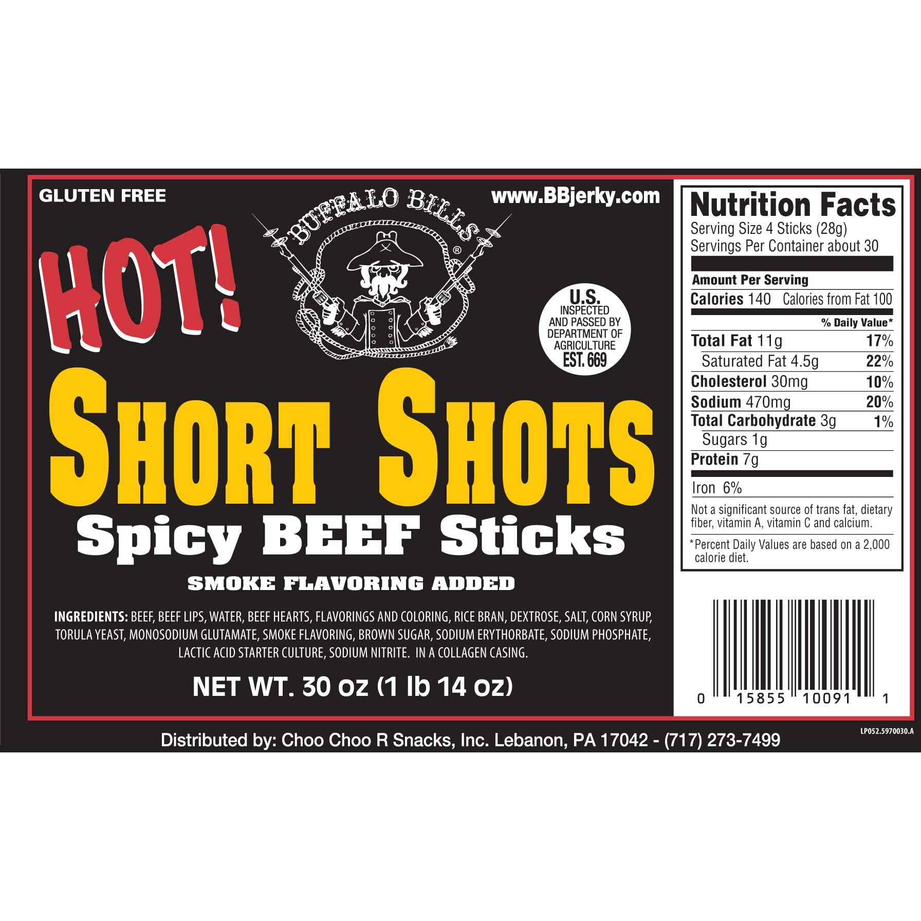 Buffalo Bills Hot Short Shots (120 Hot And Spicy 3.5    Beef Sticks Per 30Oz Bag)