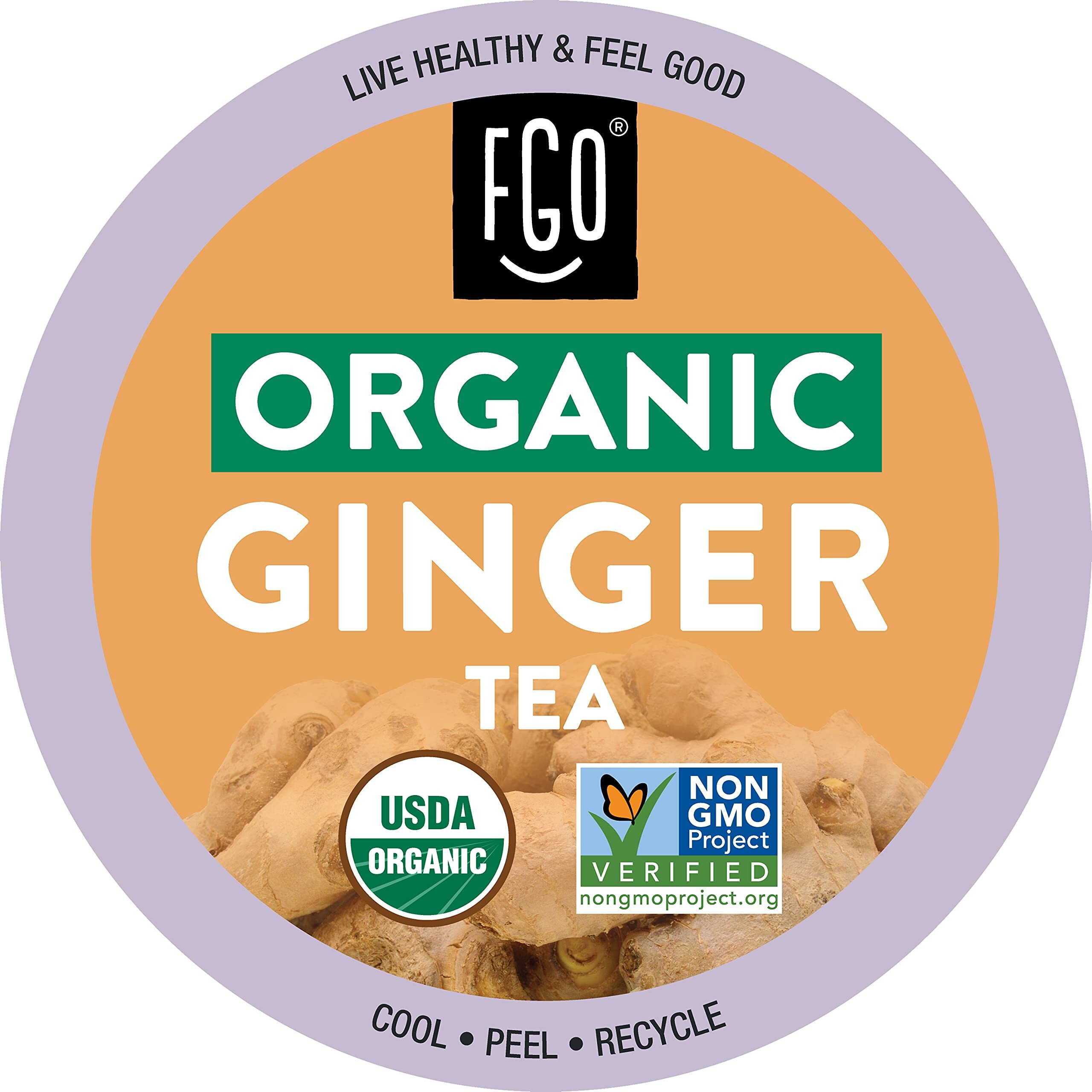 Organic Ginger Tea K-Cup Pods, 24 Pods By Fgo - Keurig Compatible - Naturally Caffeine-Free Herbal Tea, Premium Ginger Tea Is Usda Organic, Non-Gmo, & Recyclable