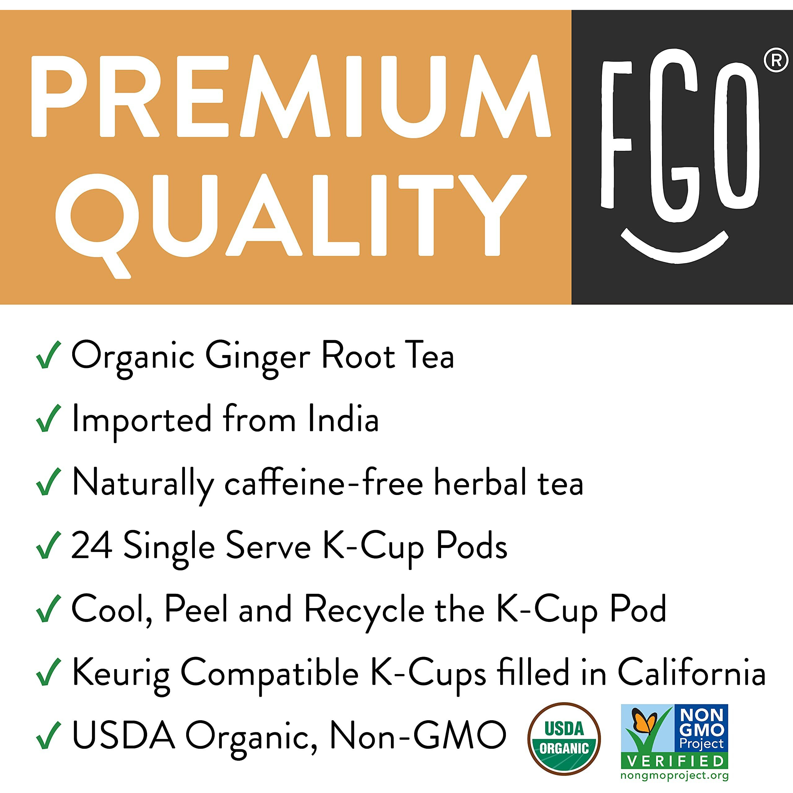 Organic Ginger Tea K-Cup Pods, 24 Pods By Fgo - Keurig Compatible - Naturally Caffeine-Free Herbal Tea, Premium Ginger Tea Is Usda Organic, Non-Gmo, & Recyclable