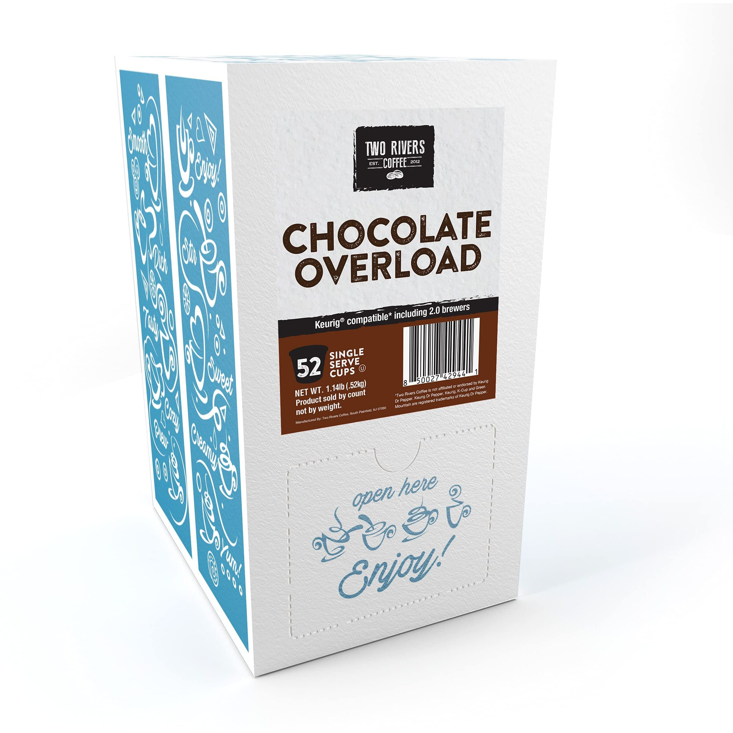 Two Rivers Coffee Chocolate Overload Coffee Pods Sampler Compatible With K Cup Brewers Including 2.0, Flavored Single Serve Variety Pack, 52 Count