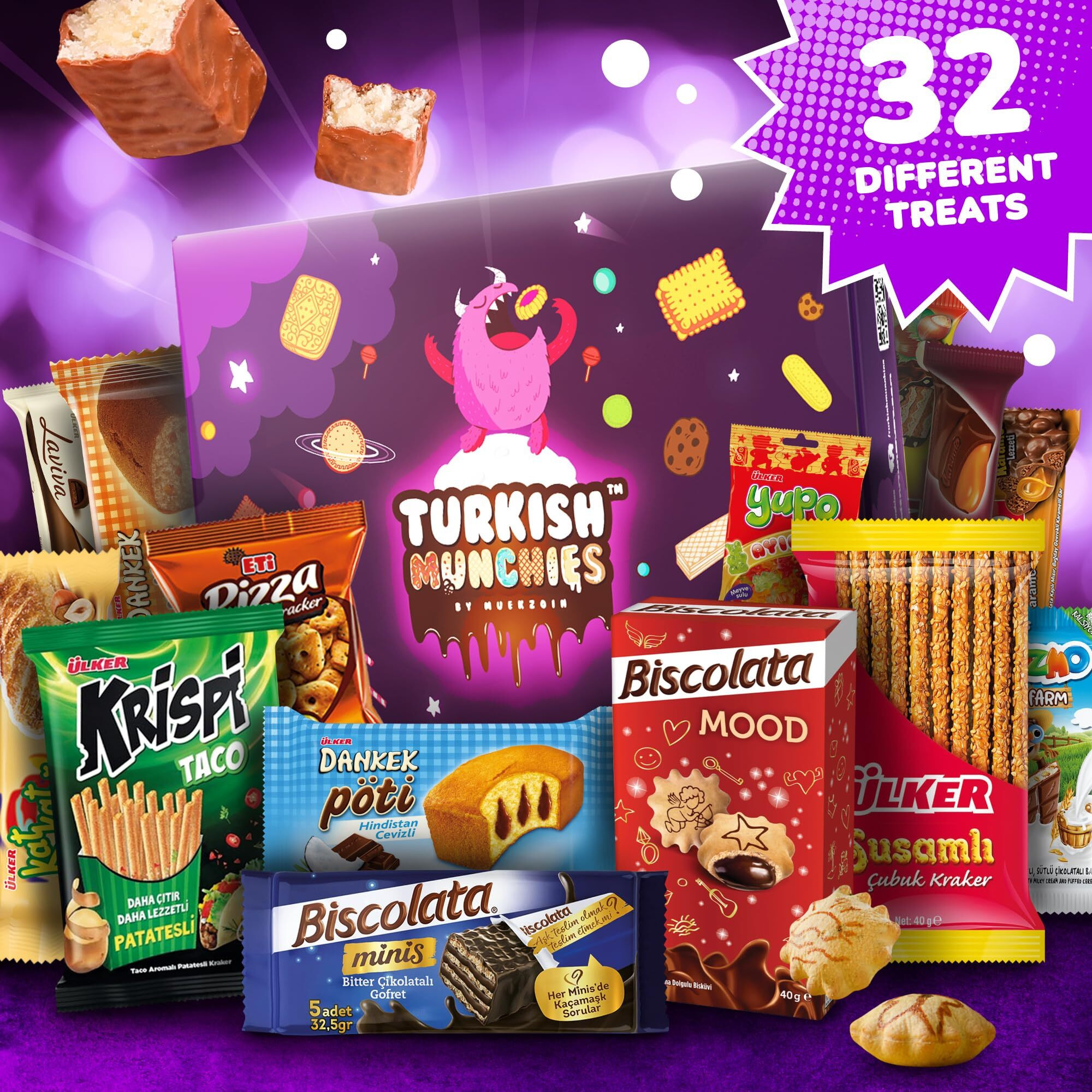 Mega International Snack Box | Premium Exotic Foreign Snacks | Unique Snack Food Gifts Included | Try Extraordinary Turkish Snacks | Candies From Around The World | 32+1 Full-Size Snacks